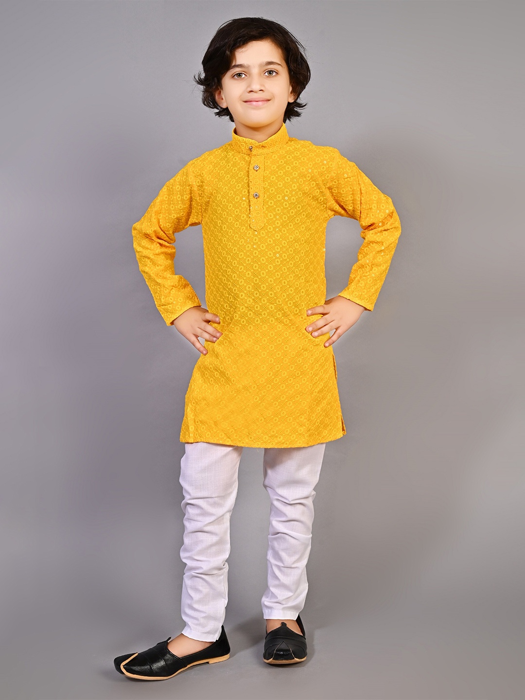 BAESD Boys Embroidered Mandarin Collar Long Sleeves Thread Work Kurta with Pyjamas, Yellow
BAESD Boys Embroidered Mandarin Collar Long Sleeves Thread Work Kurta with Pyjamas, Yellow