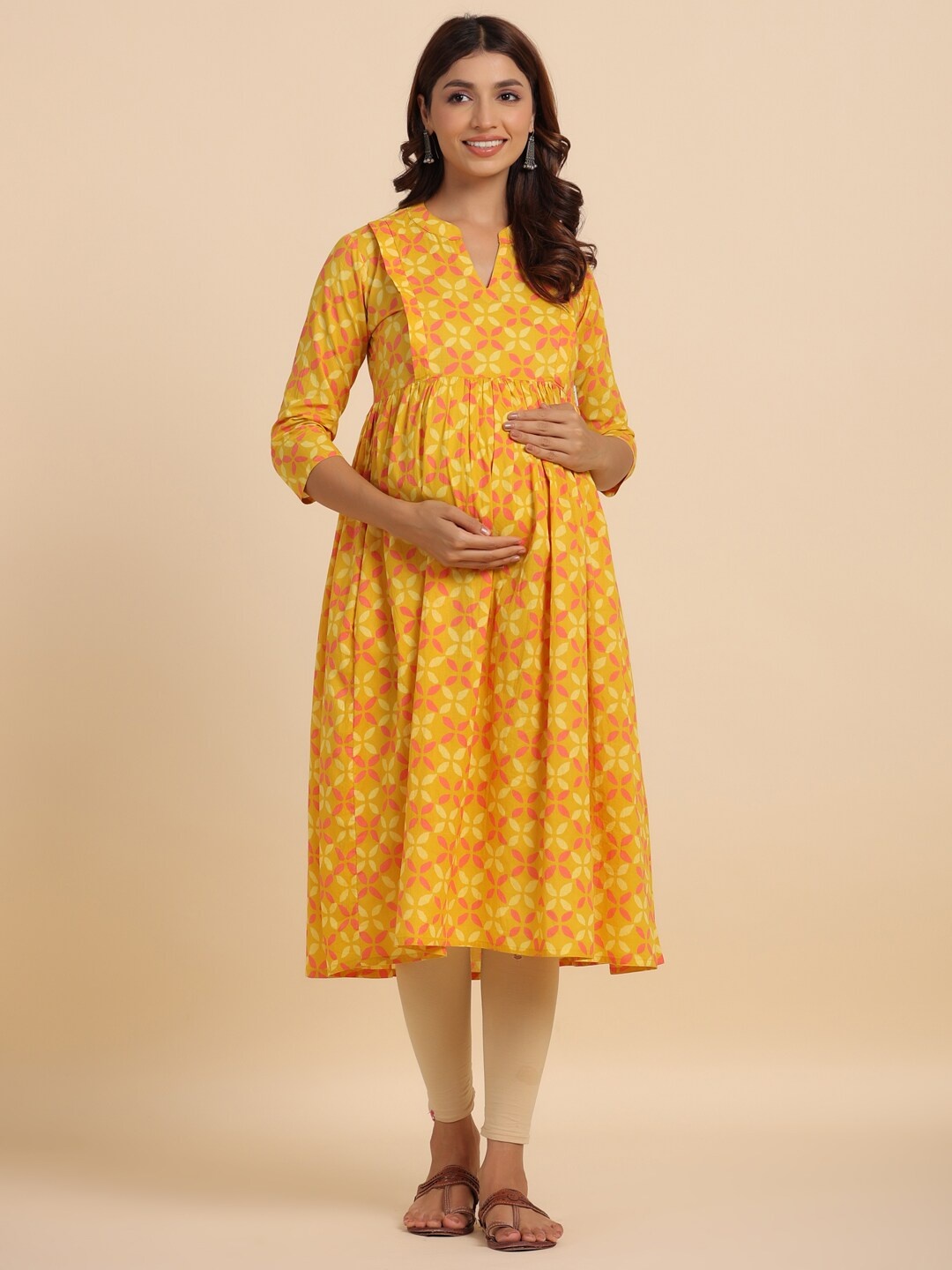 CRAFIQA Ethnic Motifs Printed Mandarin Collar Pure Cotton Maternity Anarkali Kurta, Mustard
CRAFIQA Ethnic Motifs Printed Mandarin Collar Pure Cotton Maternity Anarkali Kurta, Mustard
