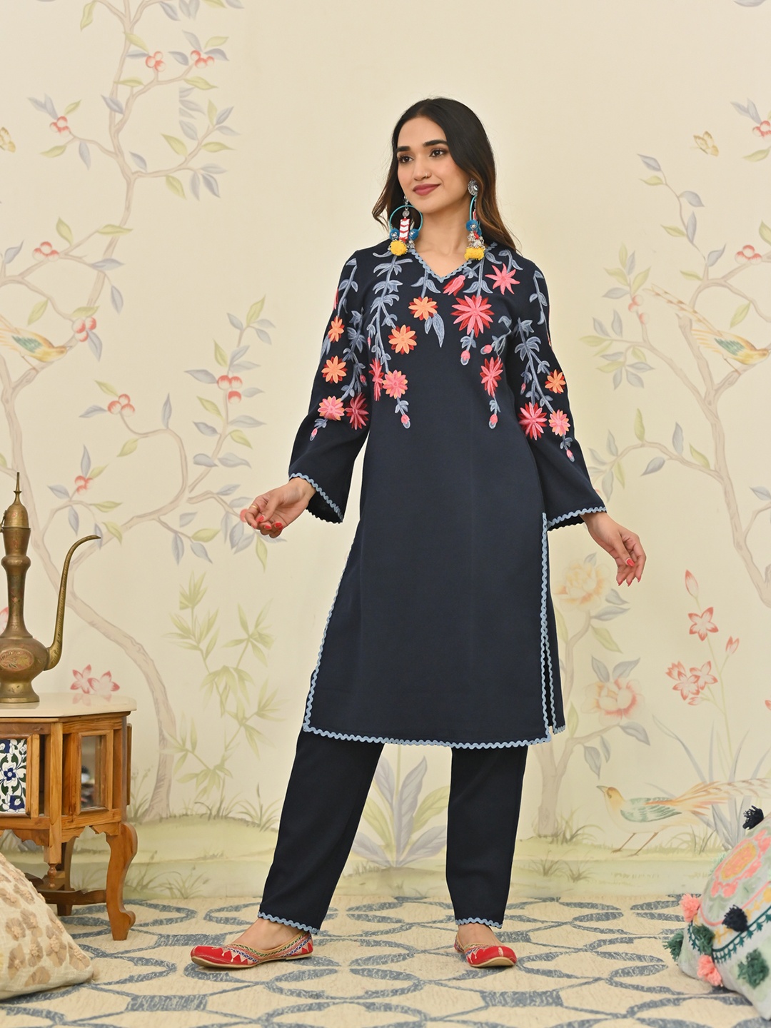 Rustorange Ethnic Motifs Embroidered V-Neck Acrylic A-Line Kurta With Salwar, Navy blue
Rustorange Ethnic Motifs Embroidered V-Neck Acrylic A-Line Kurta With Salwar, Navy blue