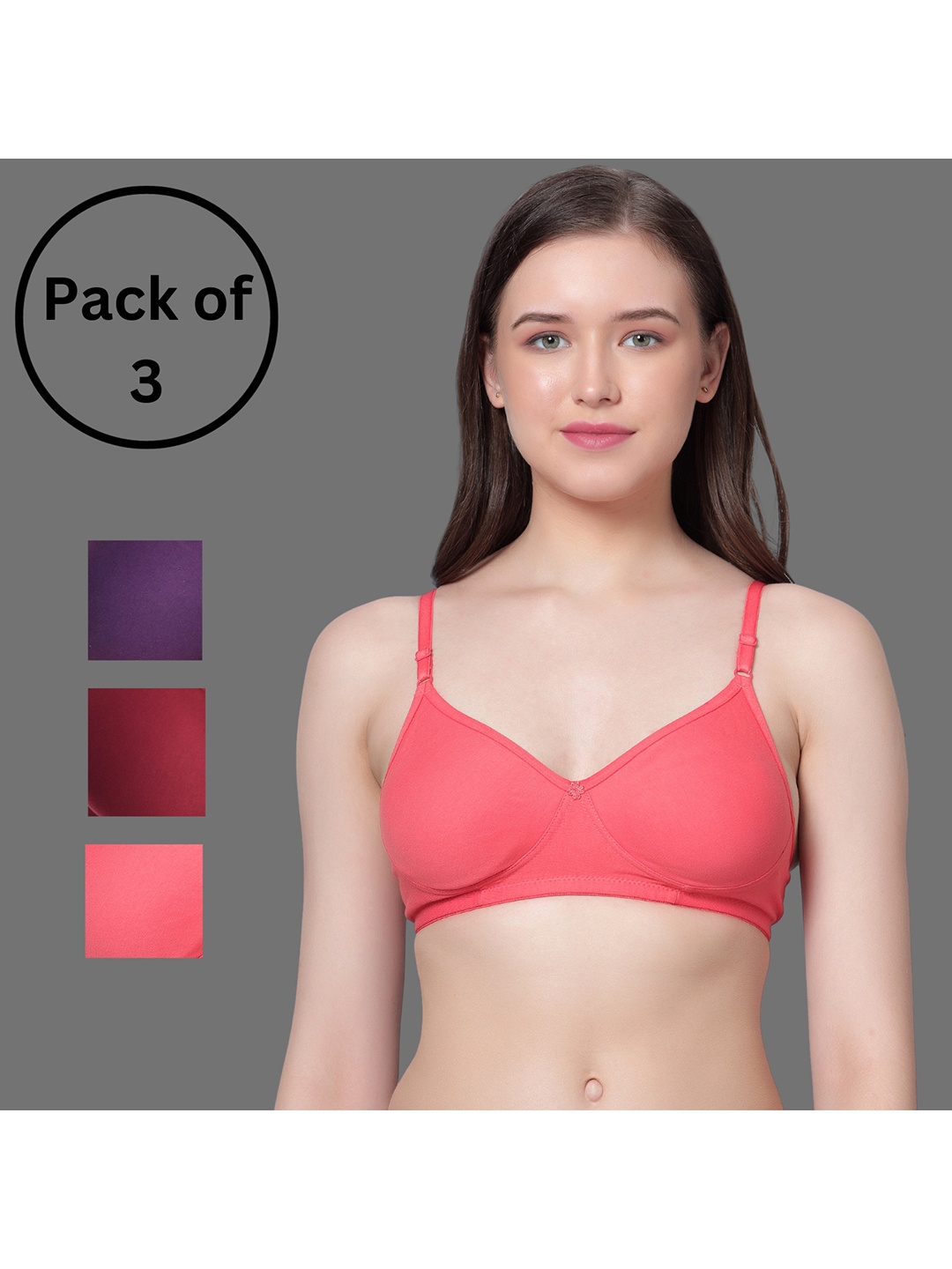 Aimly Pack Of 3 Medium Coverage Non-Padded Cotton T-Shirt Bra With All Day Comfort, Pink
Aimly Pack Of 3 Medium Coverage Non-Padded Cotton T-Shirt Bra With All Day Comfort, Pink