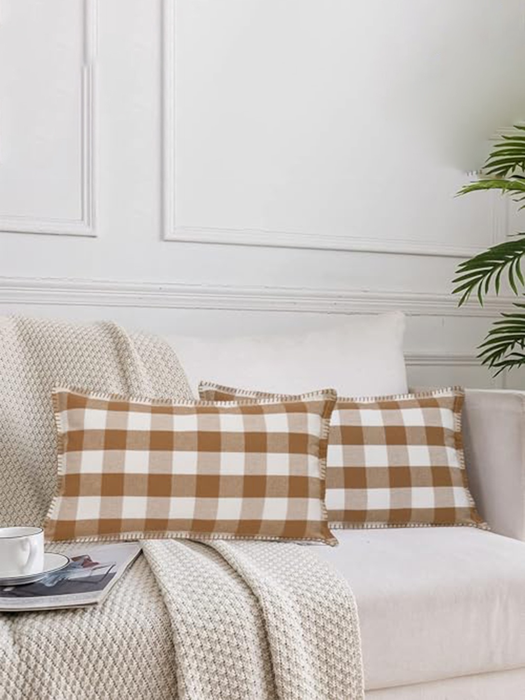 Lushomes Beige & White 2 Pieces Checked Cotton Square Cushion Covers with Blanket Stitch
Lushomes Beige & White 2 Pieces Checked Cotton Square Cushion Covers with Blanket Stitch