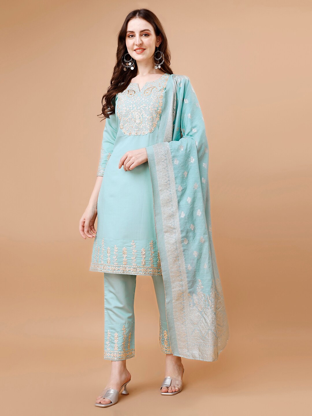 KALINI Ethnic Motifs Yoke Design Thread Work Straight Kurta & Trousers With Dupatta, Blue
KALINI Ethnic Motifs Yoke Design Thread Work Straight Kurta & Trousers With Dupatta, Blue