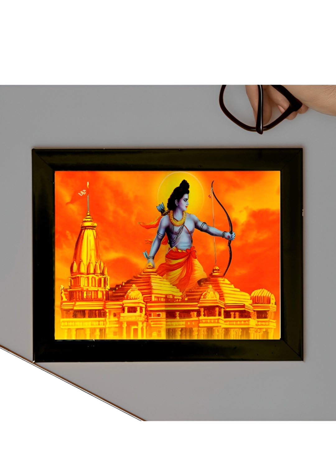 2Mech Orange & Black Lord Rama With Ayodhya Temple Photo Frames