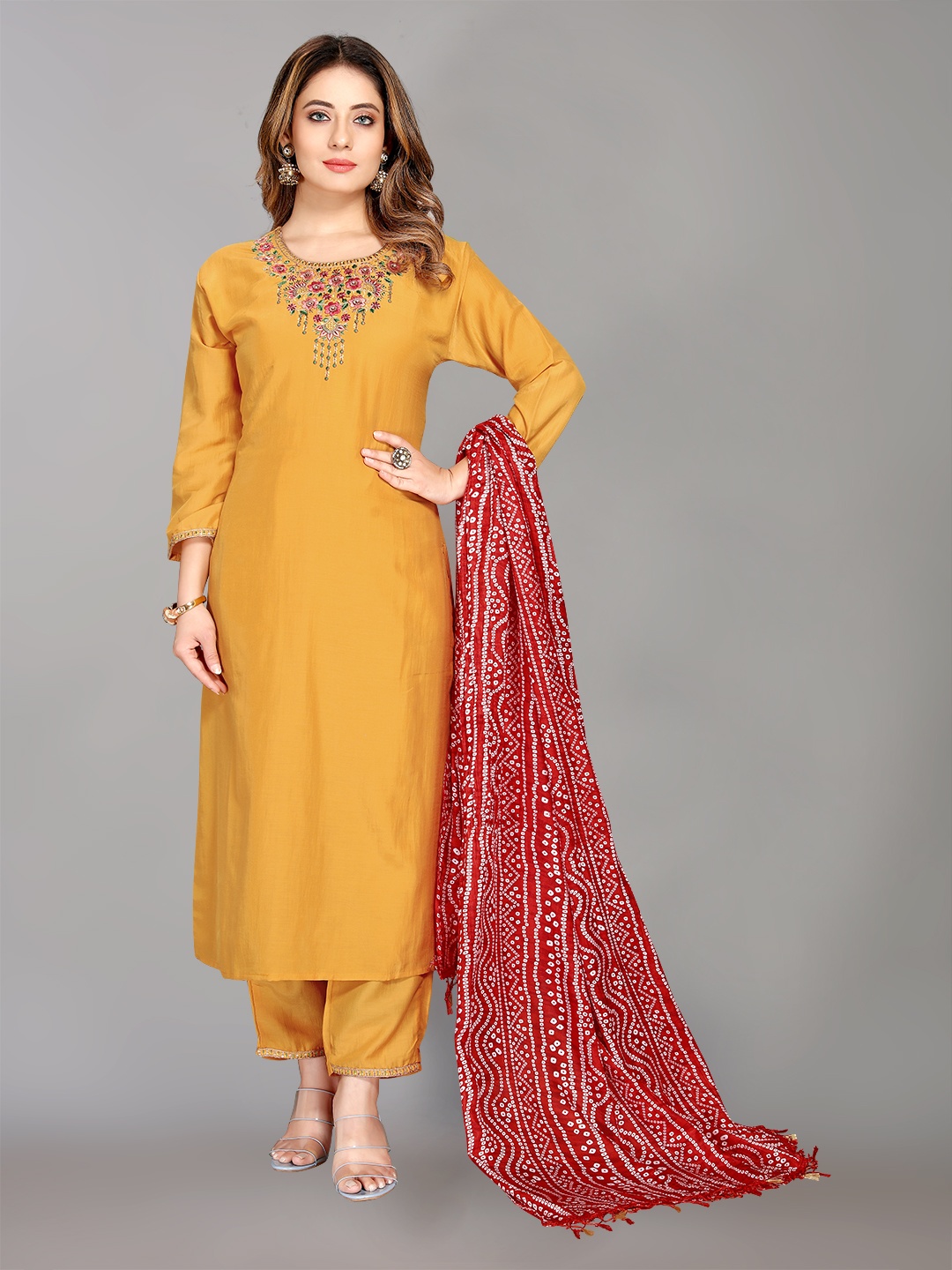 PIRAMYD CLUB Floral Embroidered Regular Thread Work Kurta with Trousers & With Dupatta, Yellow
PIRAMYD CLUB Floral Embroidered Regular Thread Work Kurta with Trousers & With Dupatta, Yellow