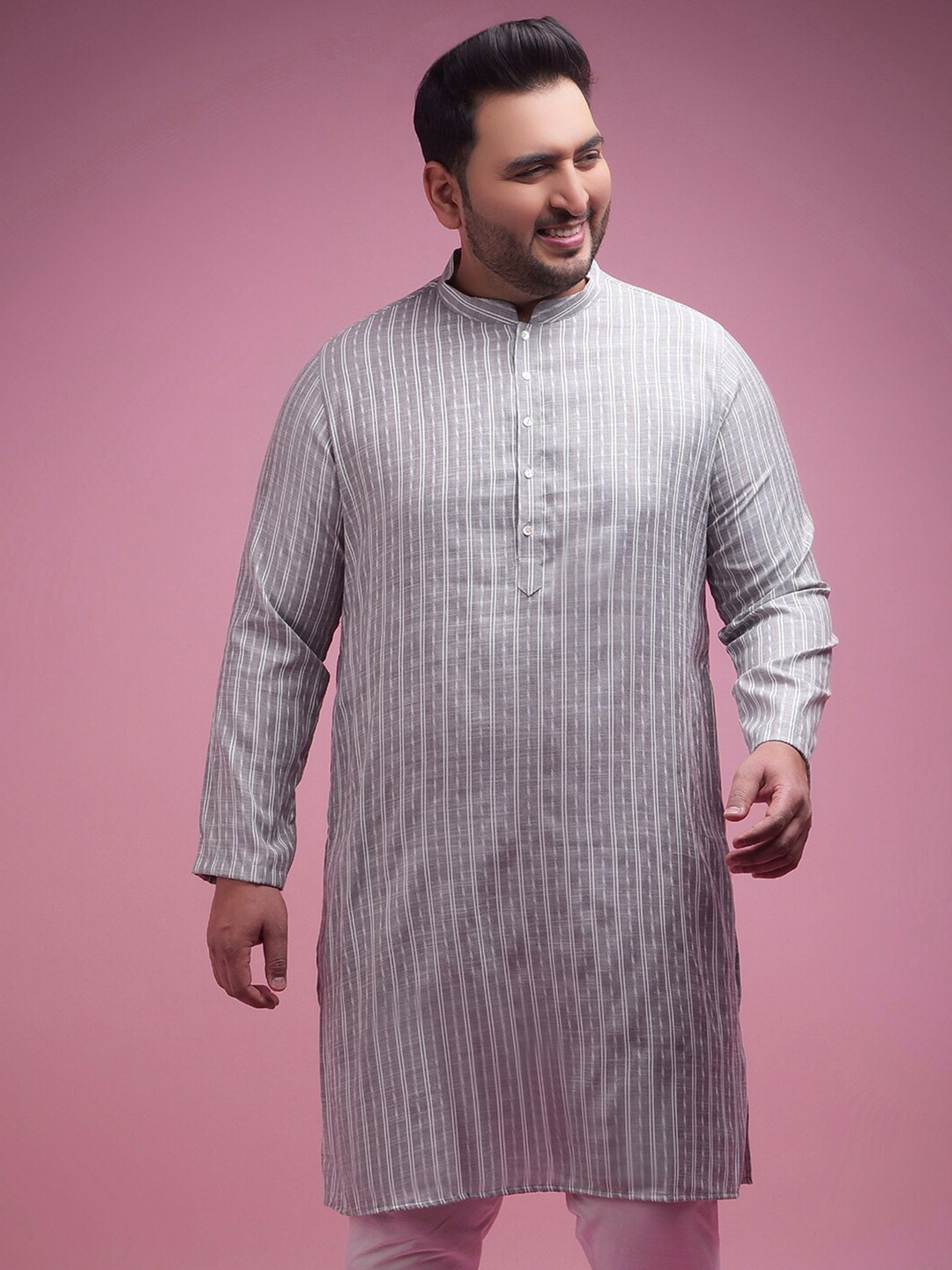 Sztori Plus Size Striped Woven Design Mandarin Collar Cotton Jacquard Straight Kurta, Silver
Sztori Plus Size Striped Woven Design Mandarin Collar Cotton Jacquard Straight Kurta, Silver