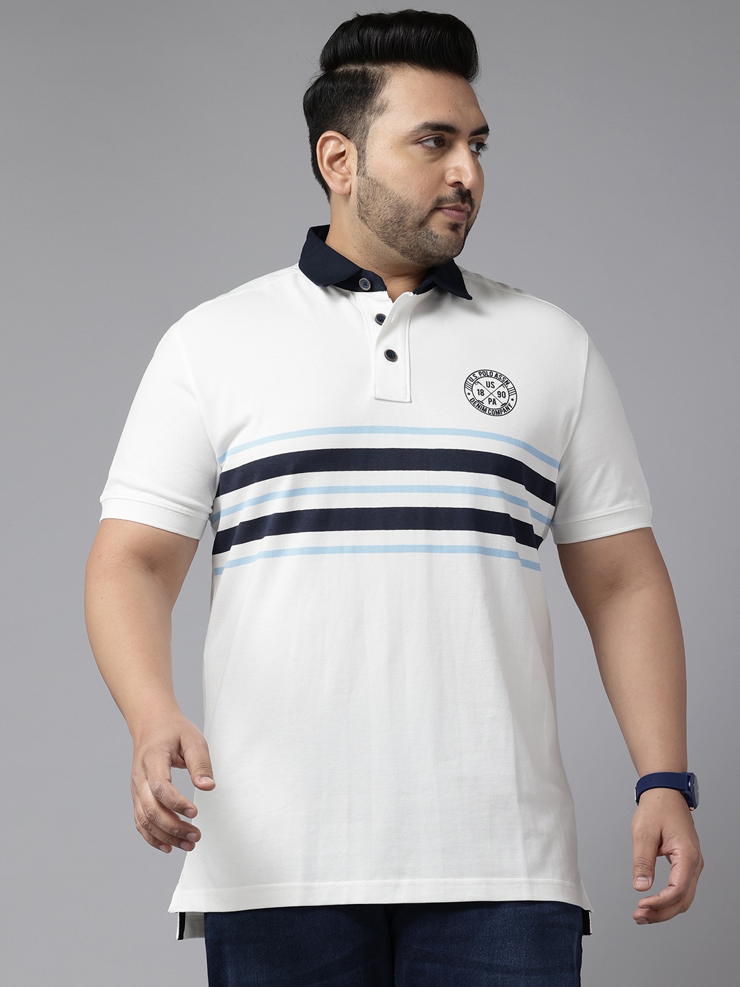 U.S. Polo Assn. Denim Co. Plus Size Striped Polo Collar Pure Cotton Slim Fit T-shirt, Off white
U.S. Polo Assn. Denim Co. Plus Size Striped Polo Collar Pure Cotton Slim Fit T-shirt, Off white