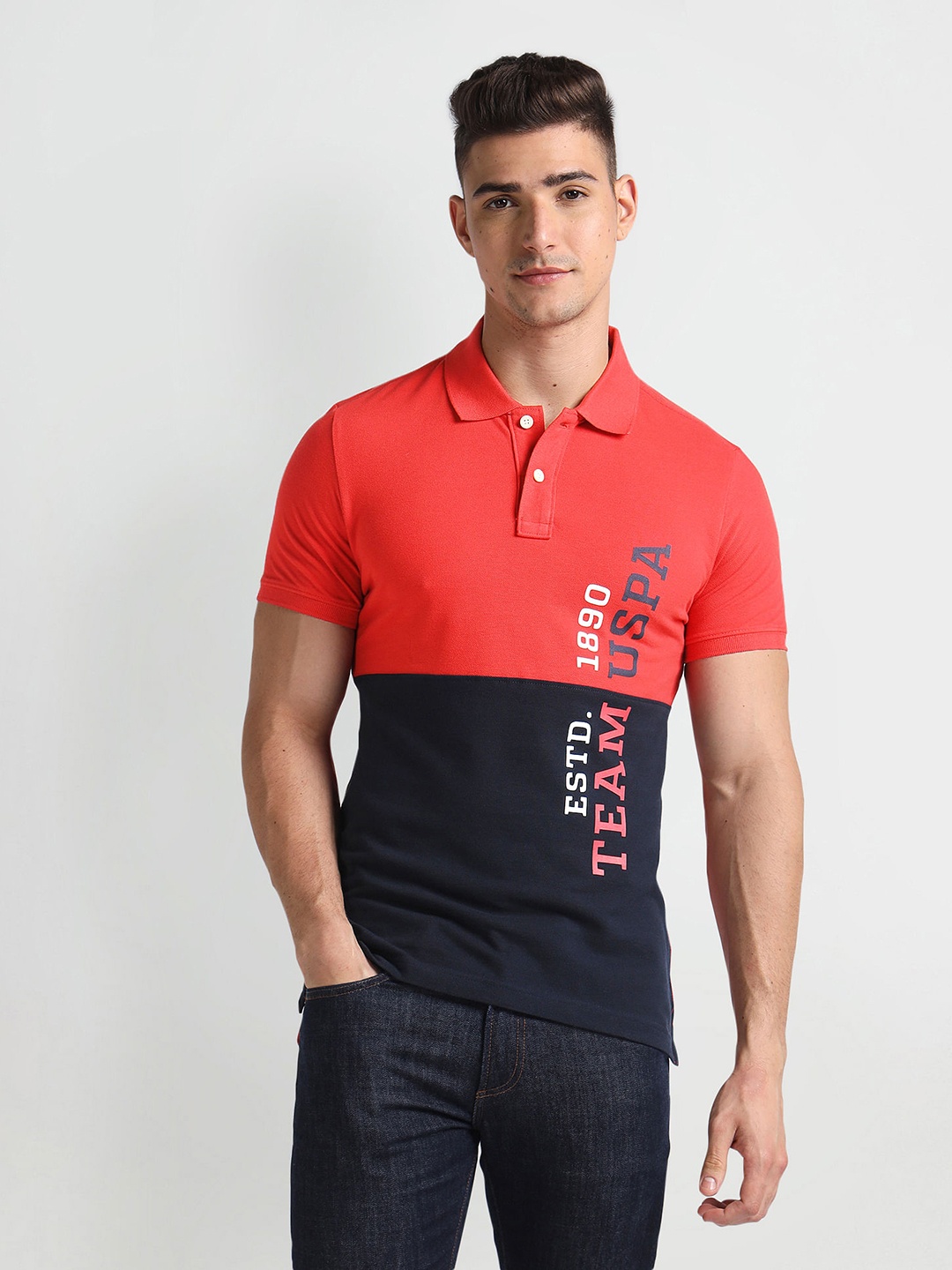 U.S. Polo Assn. Denim Co. Brand Logo Printed Polo Collar Pure Cotton Slim Fit T-shirt, Red
U.S. Polo Assn. Denim Co. Brand Logo Printed Polo Collar Pure Cotton Slim Fit T-shirt, Red