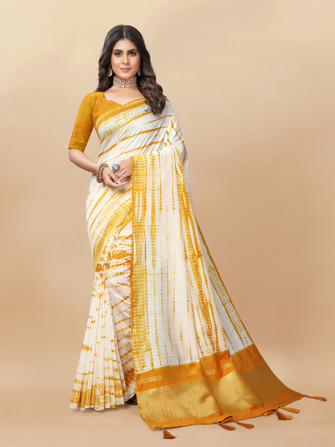 Jinal & Jinal Tie and Dye Chanderi Saree, Yellow 
Jinal & Jinal Tie and Dye Chanderi Saree, Yellow
