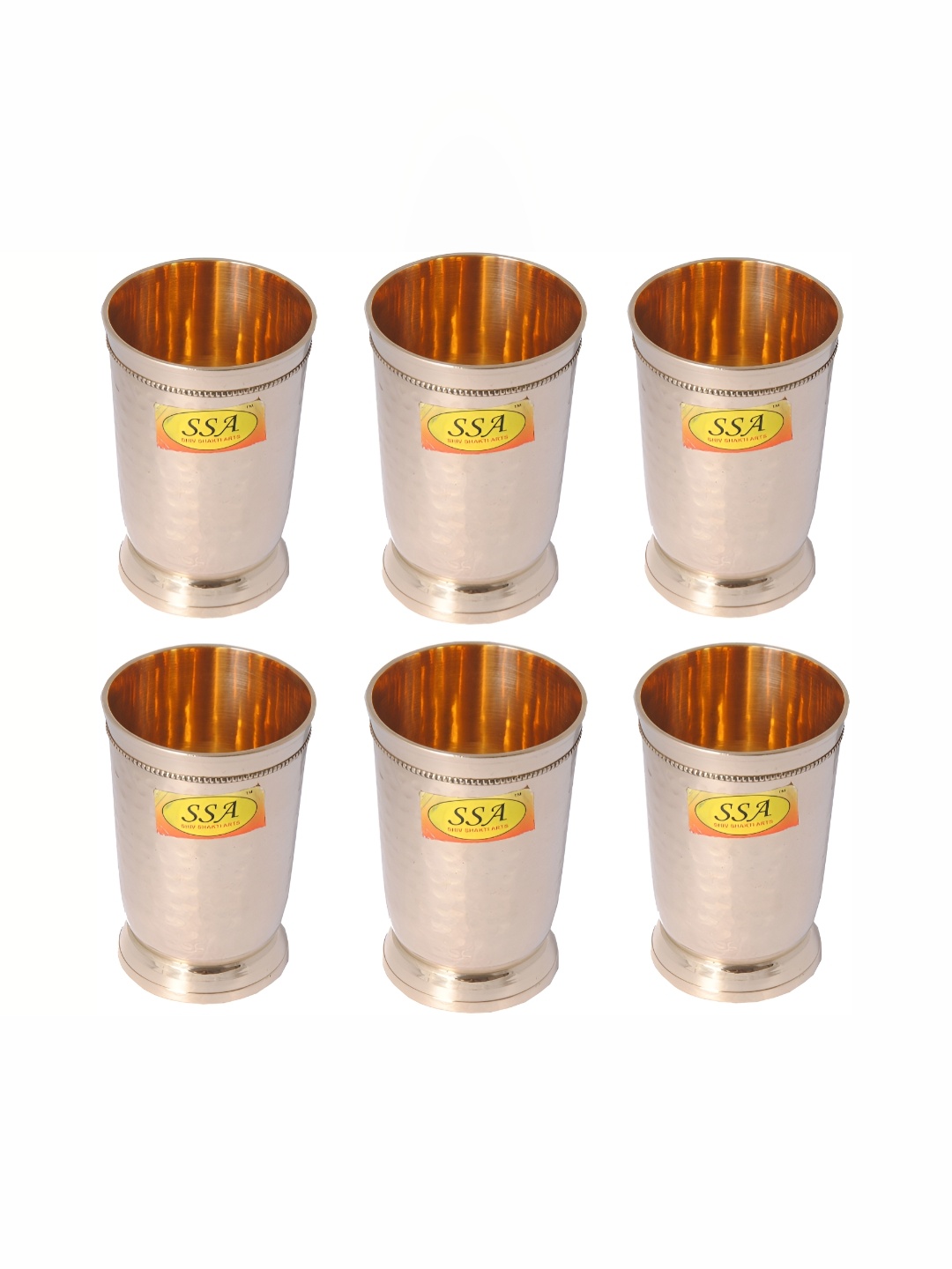 Shivshakti Arts Yellow 6 Pieces Hammered Easy To Clean Copper Water Glasses 350 ML Each
Shivshakti Arts Yellow 6 Pieces Hammered Easy To Clean Copper Water Glasses 350 ML Each