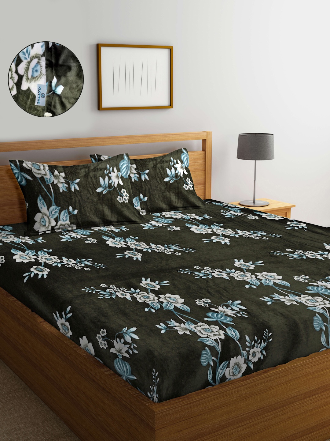 KLOTTHE Olive & Blue Floral Printed 300TC Wool Double Bedsheet With 2 Pillow Covers
KLOTTHE Olive & Blue Floral Printed 300TC Wool Double Bedsheet With 2 Pillow Covers