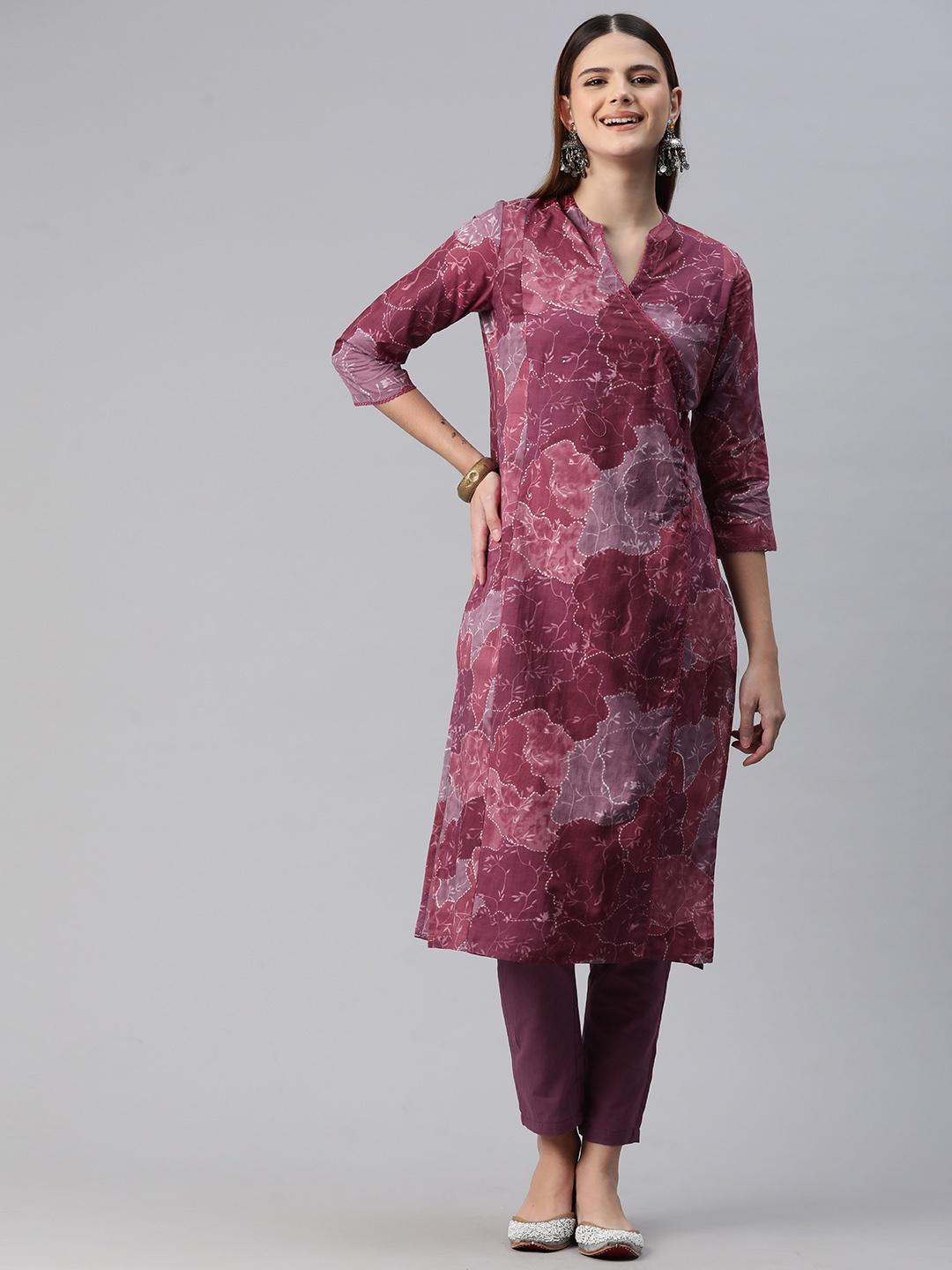 Readiprint Ethnic Motifs Printed Angrakha Sequinned Pure Cotton Kurta Set, Purple
Readiprint Ethnic Motifs Printed Angrakha Sequinned Pure Cotton Kurta Set, Purple