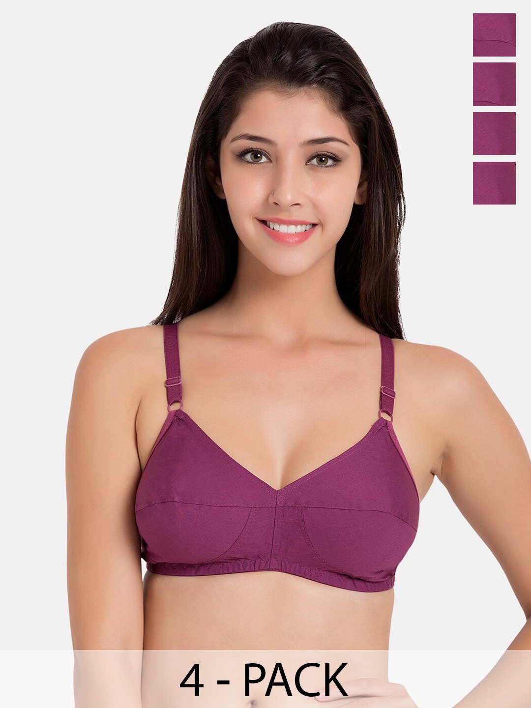 Souminie Pack Of 4 Non-Padded Seamed Pure Cotton Minimizer Bras With All Day Comfort, Magenta
Souminie Pack Of 4 Non-Padded Seamed Pure Cotton Minimizer Bras With All Day Comfort, Magenta