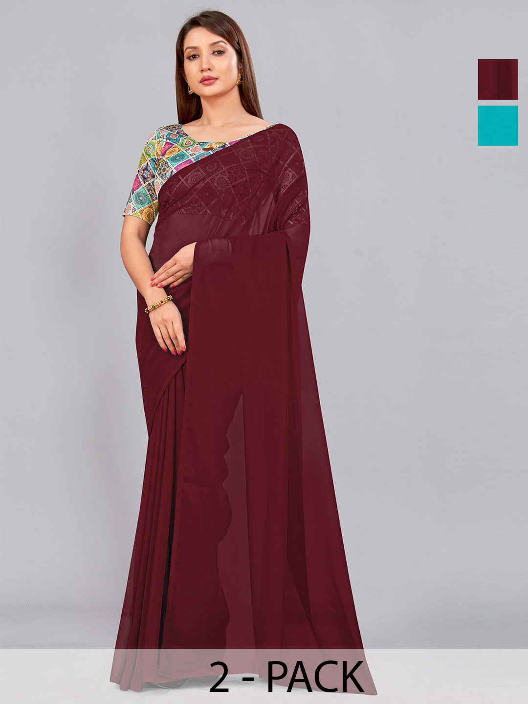 CastilloFab Selection of 2 Pure Georgette Saree, Maroon
CastilloFab Selection of 2 Pure Georgette Saree, Maroon