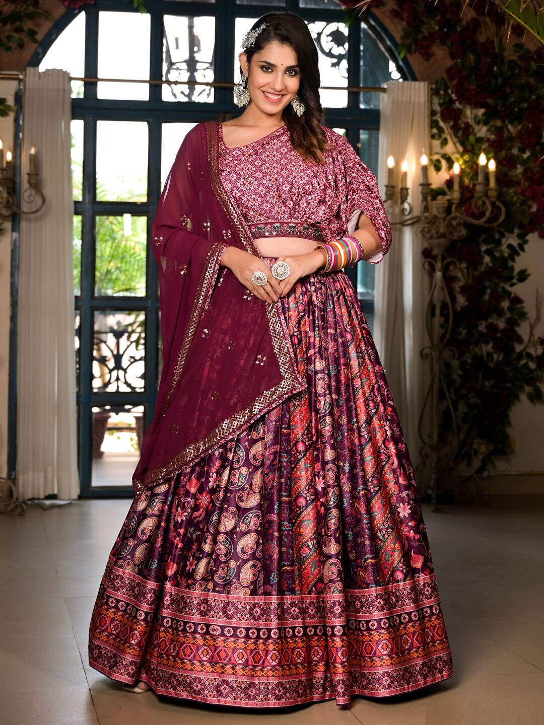 Readiprint Fashions Printed Sequinned Batik Ready to Wear Lehenga & Blouse With Dupatta, Purple
Readiprint Fashions Printed Sequinned Batik Ready to Wear Lehenga & Blouse With Dupatta, Purple