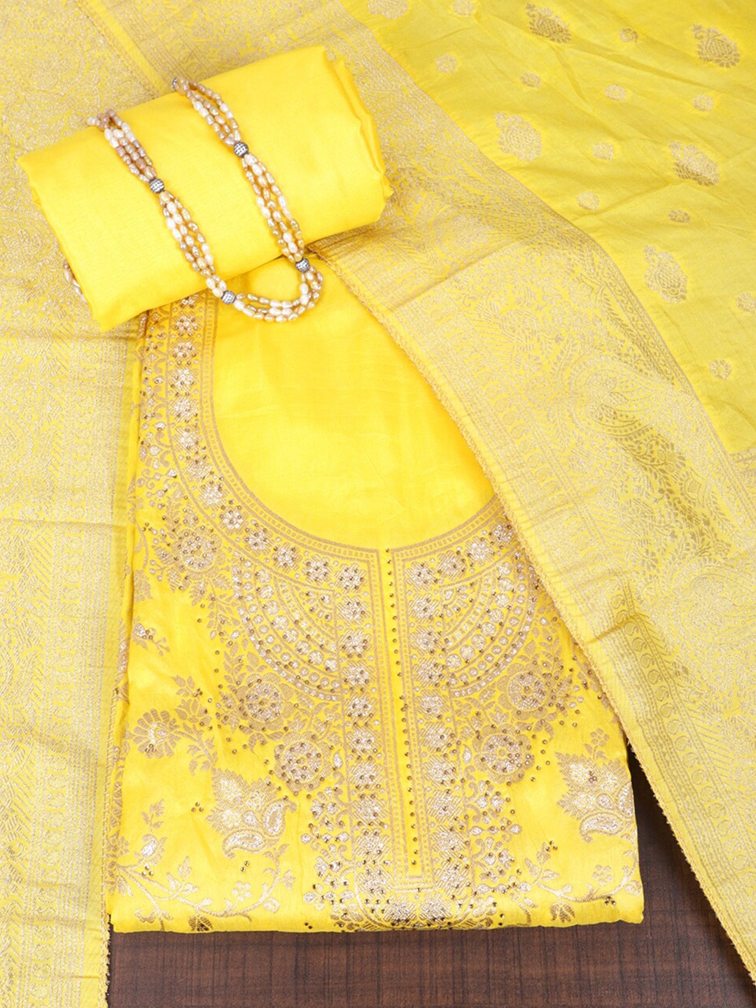 SALWAR STUDIO Unstitched Dress Material, Yellow