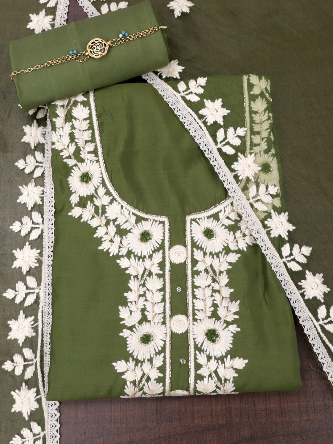 SALWAR STUDIO Floral Embroidered Beads & Stones Pure Silk Unstitched Dress Material, Green
SALWAR STUDIO Floral Embroidered Beads & Stones Pure Silk Unstitched Dress Material, Green