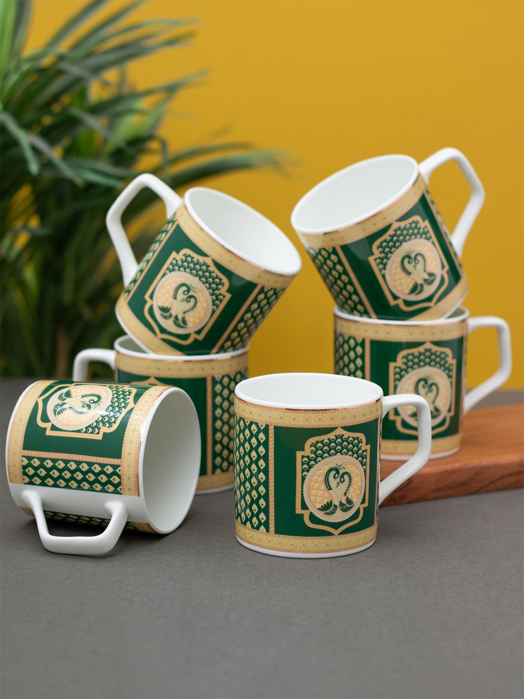 CLAY CRAFT White & Green 6Pcs Printed Ceramic Glossy Cups Set Of Cups & Mugs 200Ml Each
CLAY CRAFT White & Green 6Pcs Printed Ceramic Glossy Cups Set Of Cups & Mugs 200Ml Each