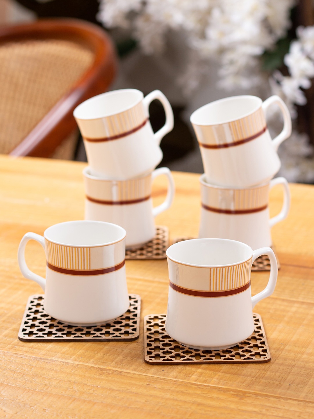 CLAY CRAFT White & Orange 6Pcs Printed Ceramic Glossy Cups Set Of Cups & Mugs 200Ml Each
CLAY CRAFT White & Orange 6Pcs Printed Ceramic Glossy Cups Set Of Cups & Mugs 200Ml Each