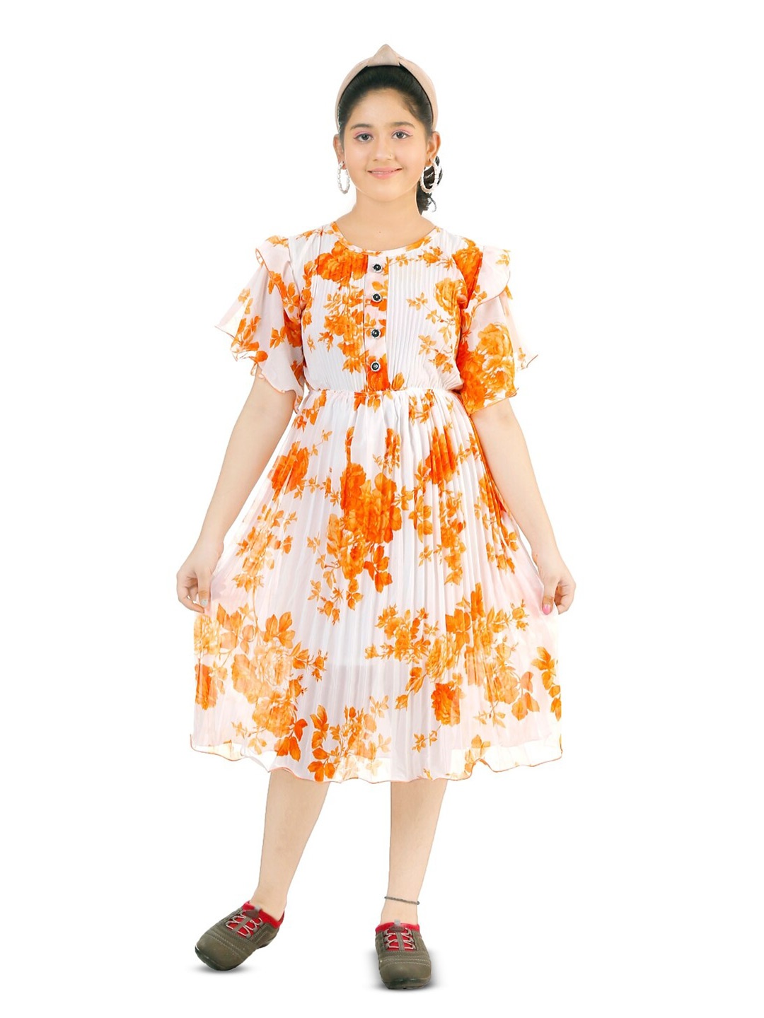 BAESD Girls Floral Print Round Neck Flutter Sleeve Accordion Pleats Fit & Flare Dress, Orange
BAESD Girls Floral Print Round Neck Flutter Sleeve Accordion Pleats Fit & Flare Dress, Orange