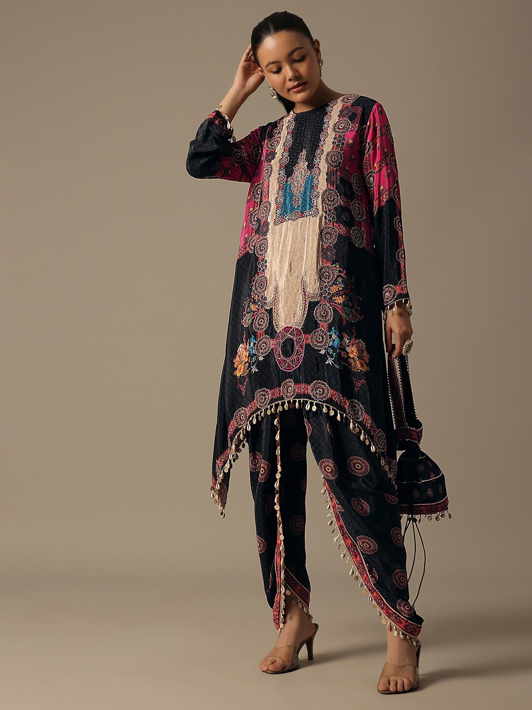 KALKI Fashion Ethnic Printed Gotta Patti Round Neck Kurta With Dhoti Pants & Potli Bag, Black
KALKI Fashion Ethnic Printed Gotta Patti Round Neck Kurta With Dhoti Pants & Potli Bag, Black
