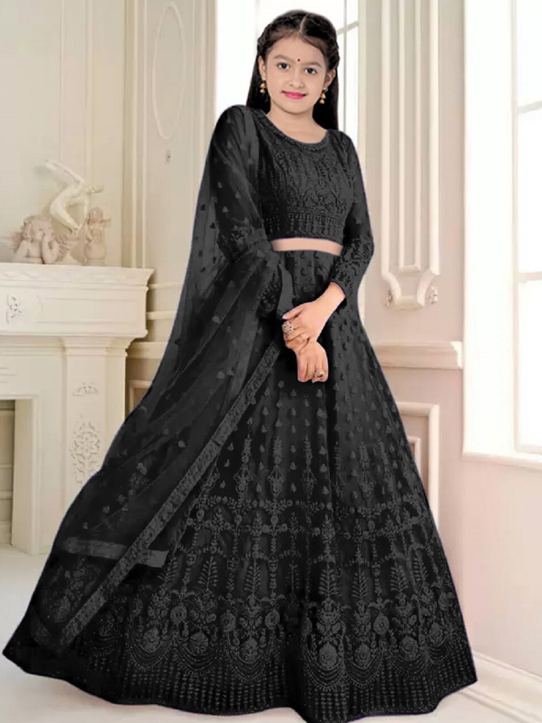 BAESD Girls Embroidered Semi-Stitched Lehenga & Unstitched Blouse With Dupatta, Black
BAESD Girls Embroidered Semi-Stitched Lehenga & Unstitched Blouse With Dupatta, Black