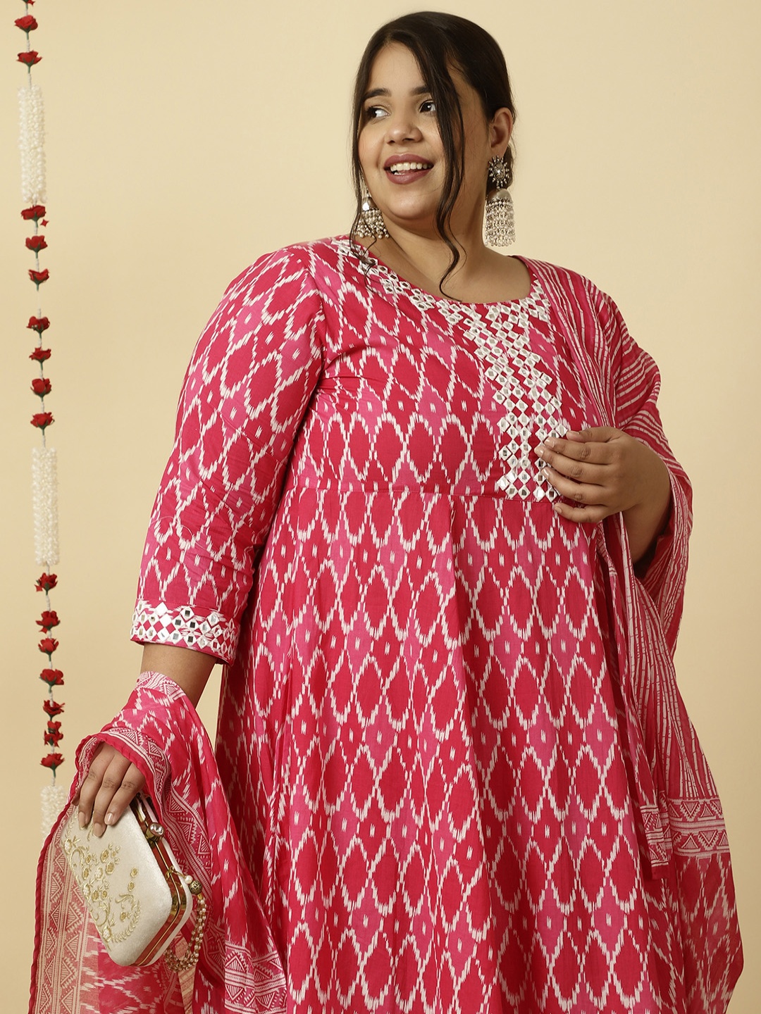 Jaipur Kurti Printed Mirror Work Pure Cotton Plus Size Kurta With Trousers & Dupatta, Fuchsia
Jaipur Kurti Printed Mirror Work Pure Cotton Plus Size Kurta With Trousers & Dupatta, Fuchsia