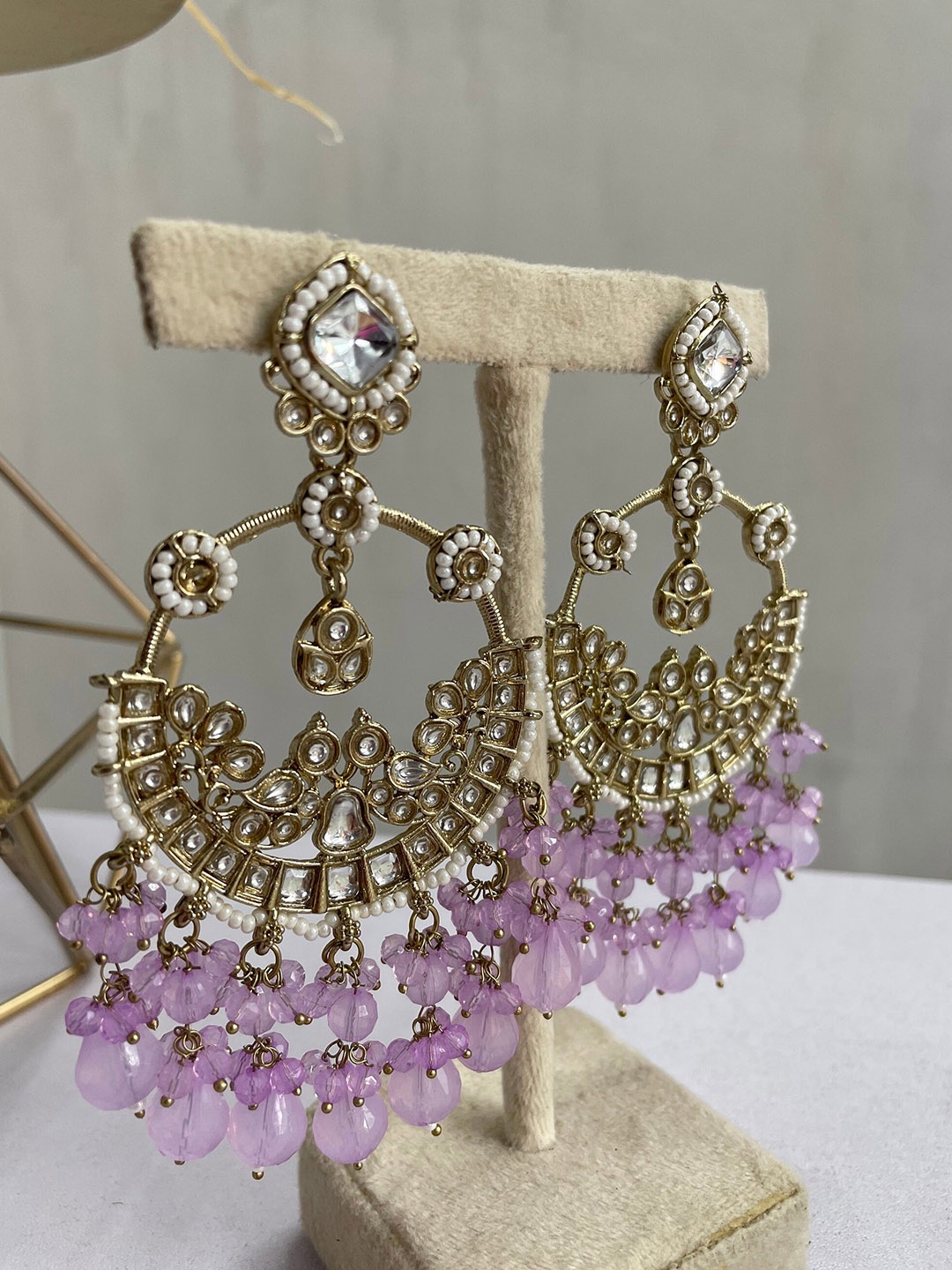 ISHKAARA Gold-Plated Kundan Studded Artifical Beads Beaded Chandbalis Earrings, Purple
ISHKAARA Gold-Plated Kundan Studded Artifical Beads Beaded Chandbalis Earrings, Purple