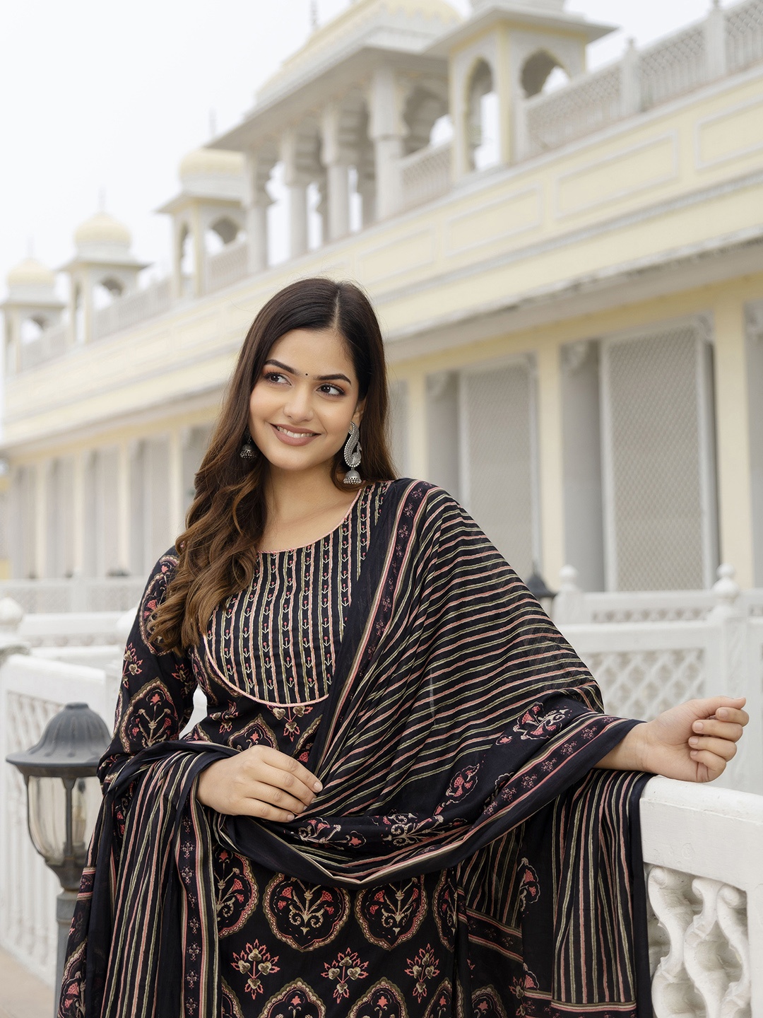 KALINI Floral Yoke Design Round Neck Thread Work Pure Cotton Kurta With Patiala & Dupatta, Black
KALINI Floral Yoke Design Round Neck Thread Work Pure Cotton Kurta With Patiala & Dupatta, Black