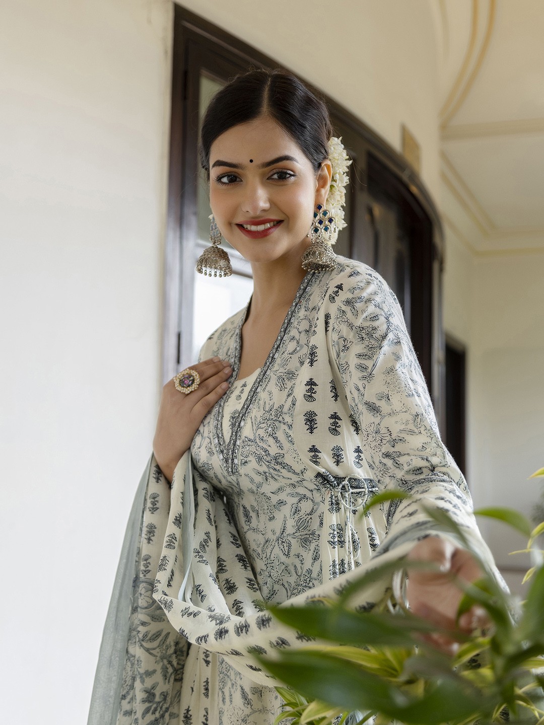 KALINI Floral Yoke Design Empire V-Neck Mirror Work Cotton Kurta with Patiala & Dupatta, Blue
KALINI Floral Yoke Design Empire V-Neck Mirror Work Cotton Kurta with Patiala & Dupatta, Blue