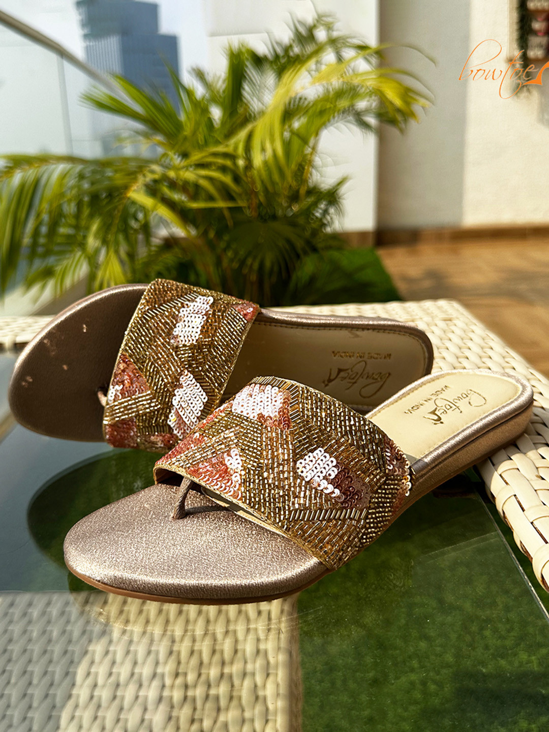 Bowtoes Embellished Open Toe Flats, Rose gold
Bowtoes Embellished Open Toe Flats, Rose gold