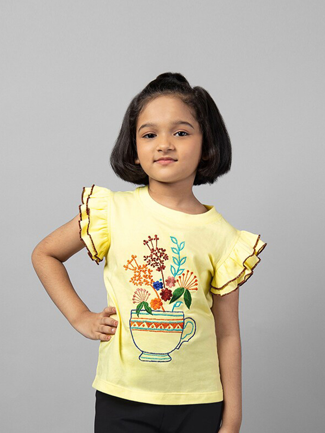 ZIP ZAP ZOOP Girls Floral Printed Flutter Sleeves Pure Cotton Top, Yellow
ZIP ZAP ZOOP Girls Floral Printed Flutter Sleeves Pure Cotton Top, Yellow