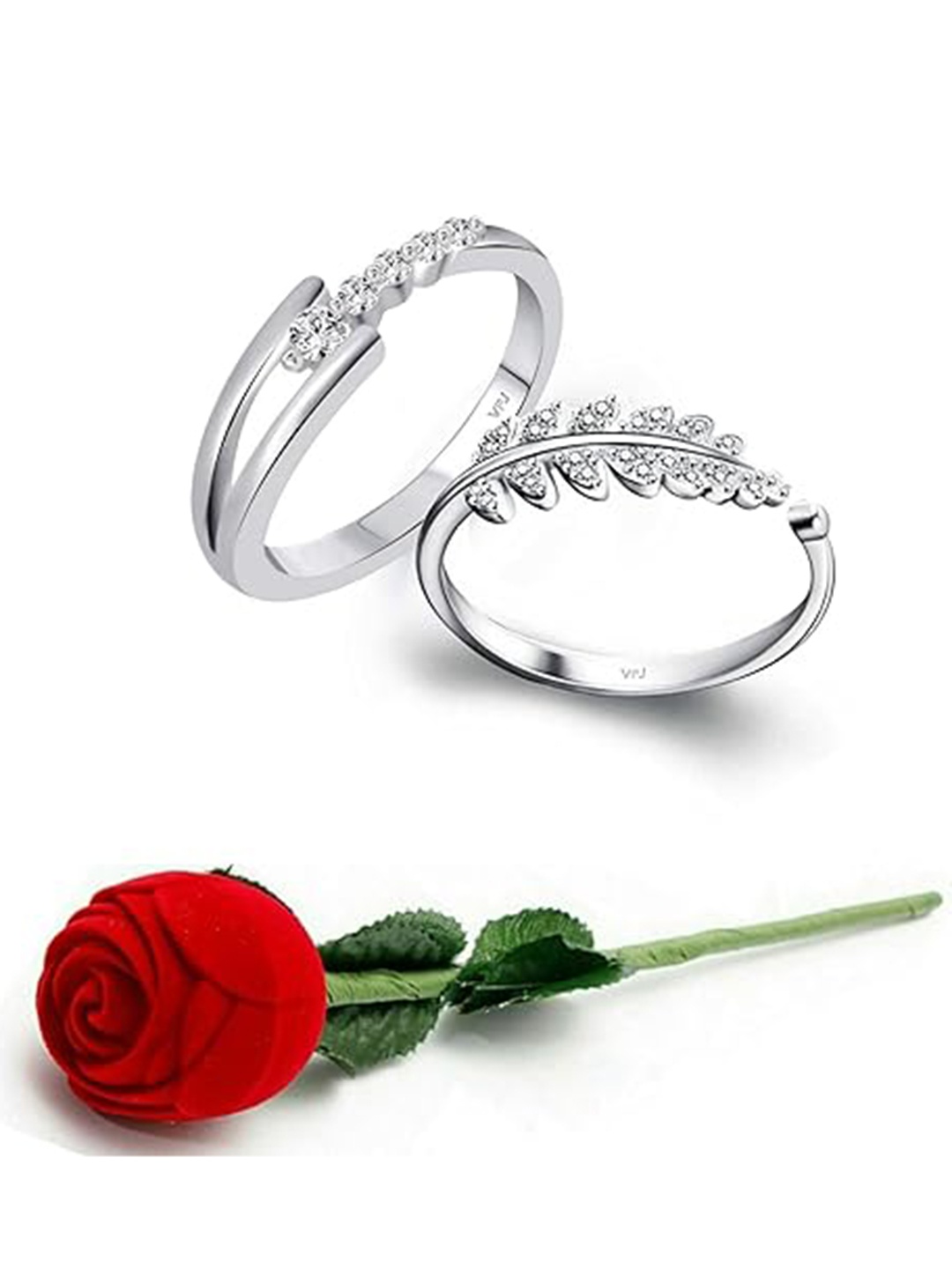 Vighnaharta Set Of 2 Rhodium-Plated Cubic Zirconia-Studded Finger Ring With Rose Box, Silver
Vighnaharta Set Of 2 Rhodium-Plated Cubic Zirconia-Studded Finger Ring With Rose Box, Silver