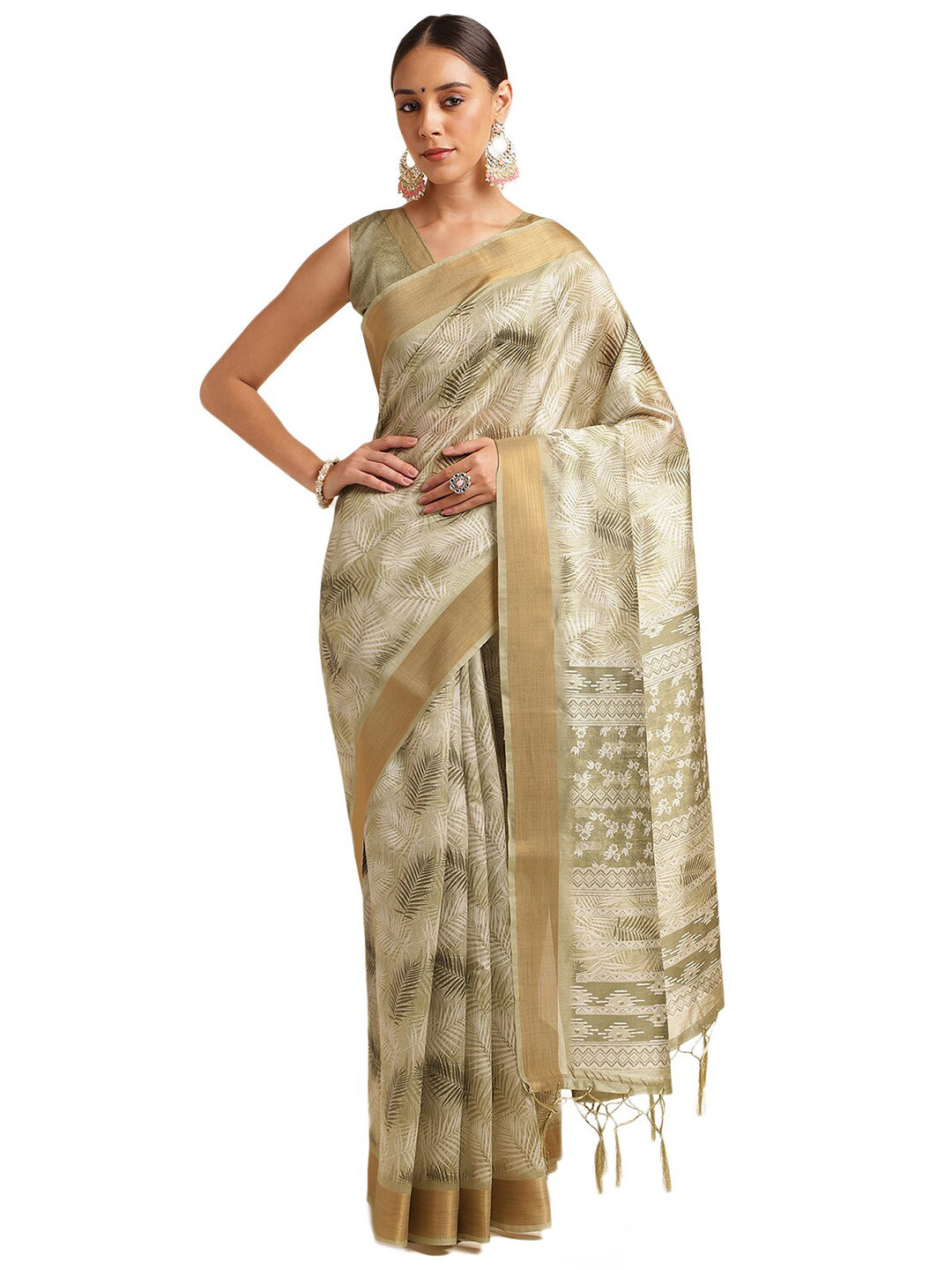 DOI MOI Floral Banarasi Zari Saree, Green 
DOI MOI Floral Banarasi Zari Saree, Green
