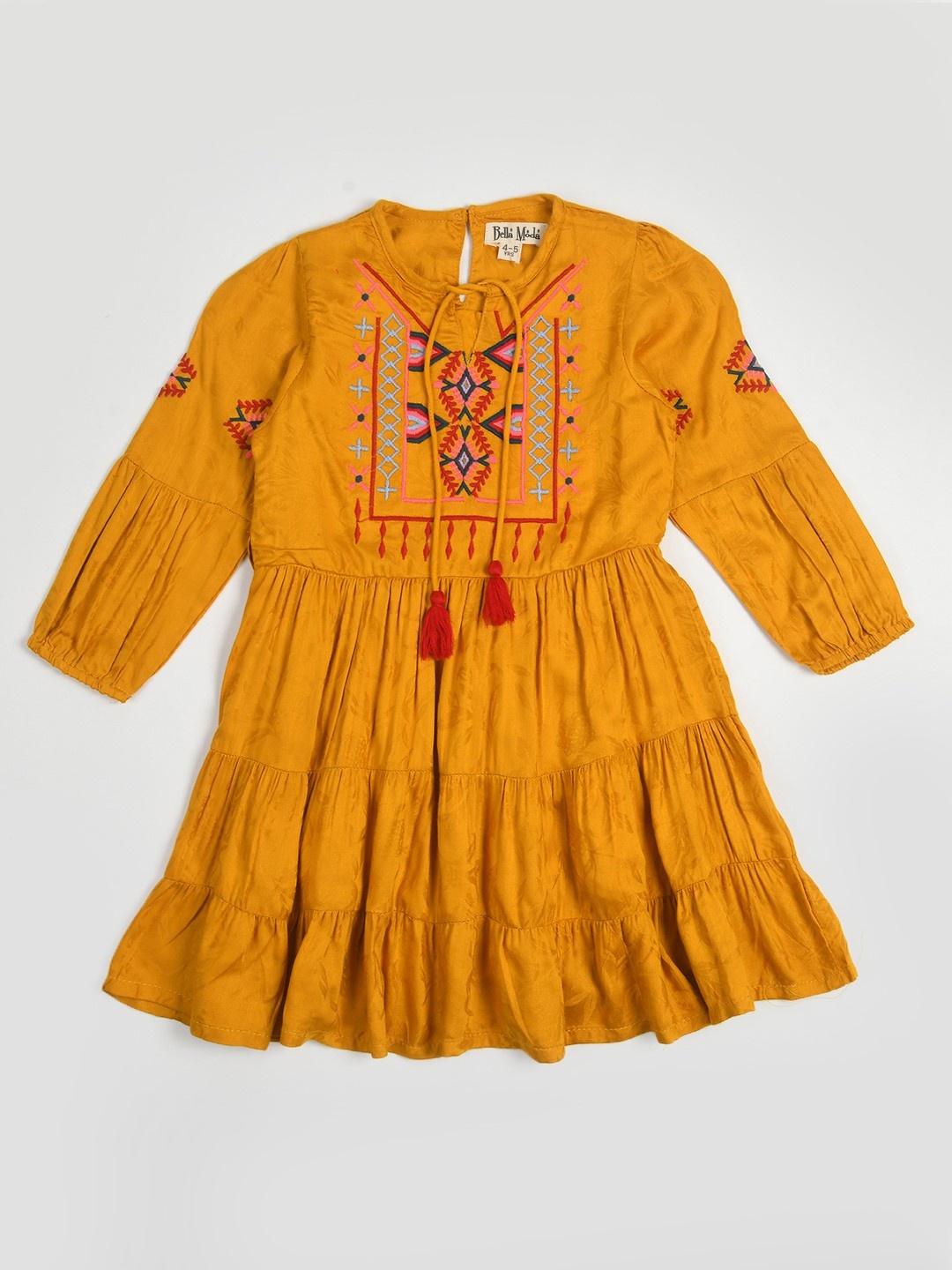 Bella Moda Girls Floral Embroidered Tie-Up Neck Cotton Tiered Fit & Flare Dress, Yellow
Bella Moda Girls Floral Embroidered Tie-Up Neck Cotton Tiered Fit & Flare Dress, Yellow