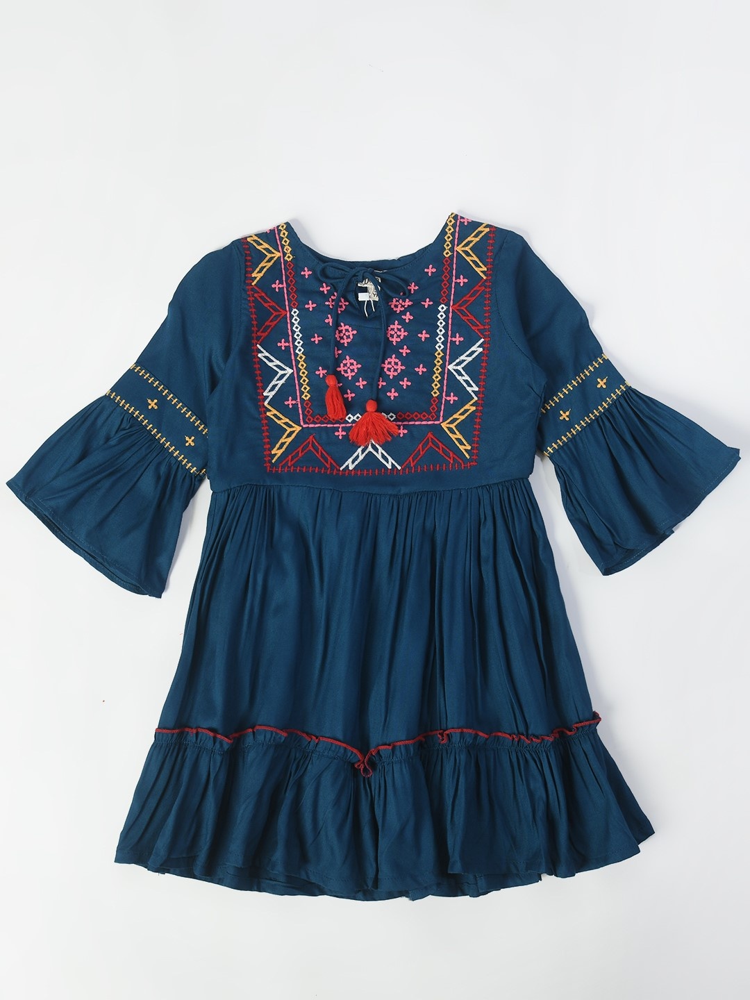Bella Moda Floral Embroidered Round Neck Three-Quarter Bell Sleeve Fit & Flare Dress, Navy blue
Bella Moda Floral Embroidered Round Neck Three-Quarter Bell Sleeve Fit & Flare Dress, Navy blue