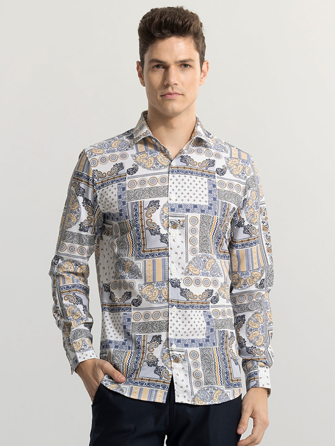 Snitch Spread Collar Long Sleeves Classic Slim Fit Opaque Ethnic Printed Casual Shirt, Blue
Snitch Spread Collar Long Sleeves Classic Slim Fit Opaque Ethnic Printed Casual Shirt, Blue