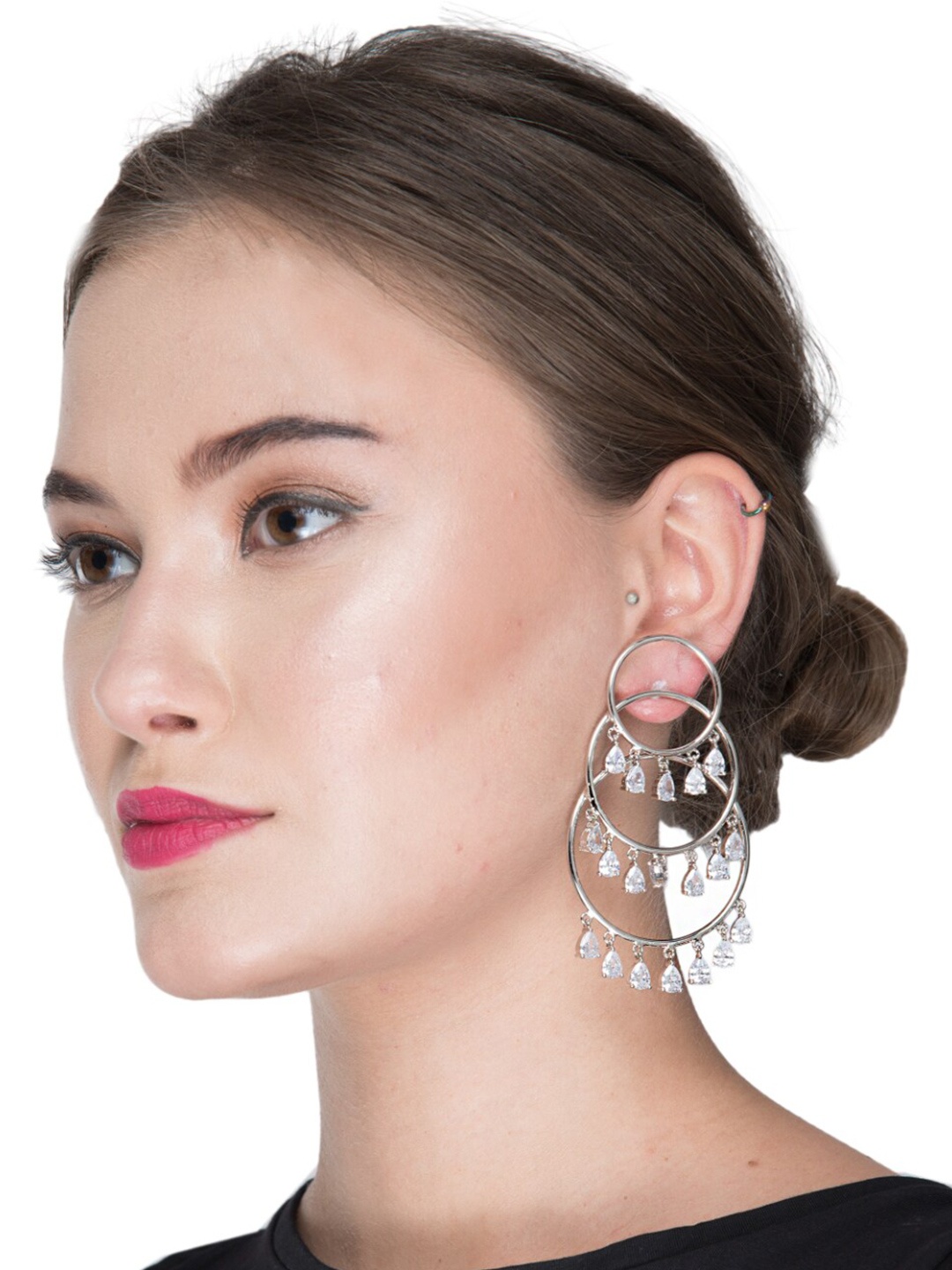 AURAA TRENDS Rhodium-Plated American Diamond & Zircon Studded Contemporary Chandbalis, Silver
AURAA TRENDS Rhodium-Plated American Diamond & Zircon Studded Contemporary Chandbalis, Silver