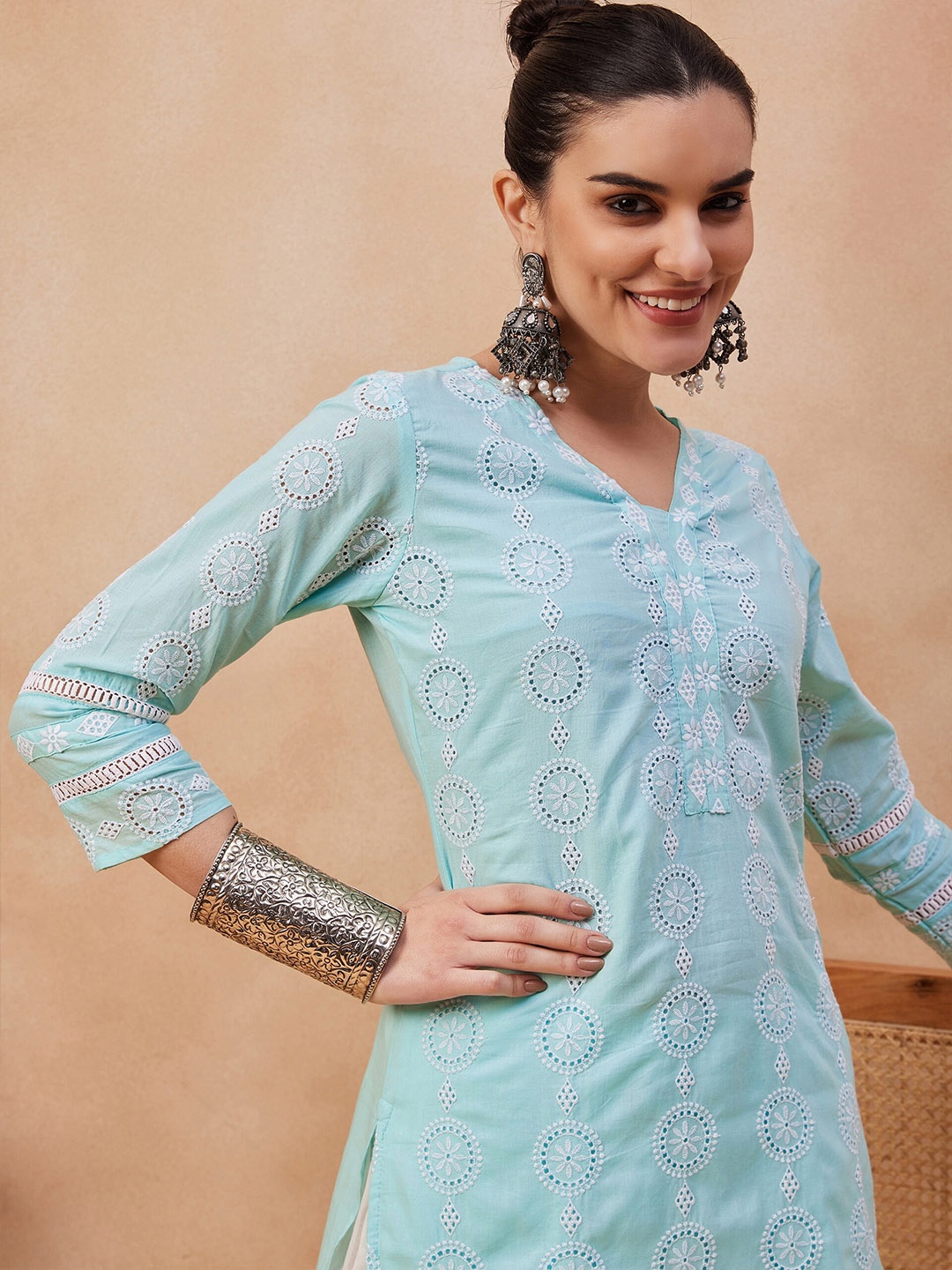 Anouk Geometric Printed Regular Thread Work Pure Cotton Kurta with Dhoti Pants, Turquoise blue
Anouk Geometric Printed Regular Thread Work Pure Cotton Kurta with Dhoti Pants, Turquoise blue