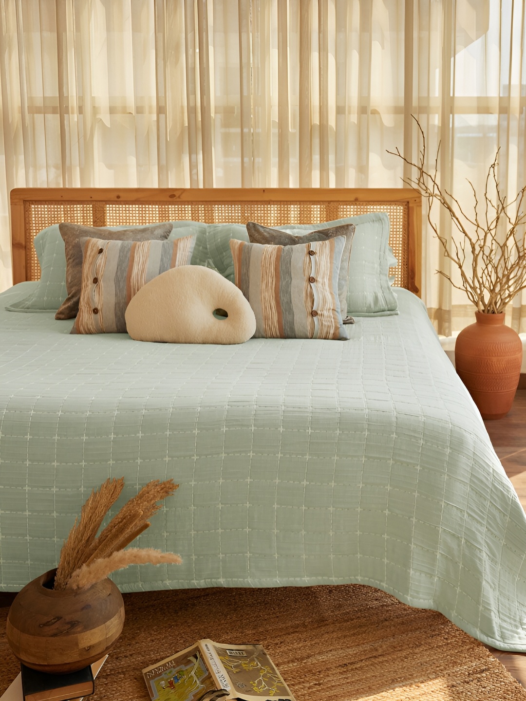 Eris Home Green Checked Double Bed - King Pure Cotton Bedcover With 2 Pillow Covers
Eris Home Green Checked Double Bed - King Pure Cotton Bedcover With 2 Pillow Covers