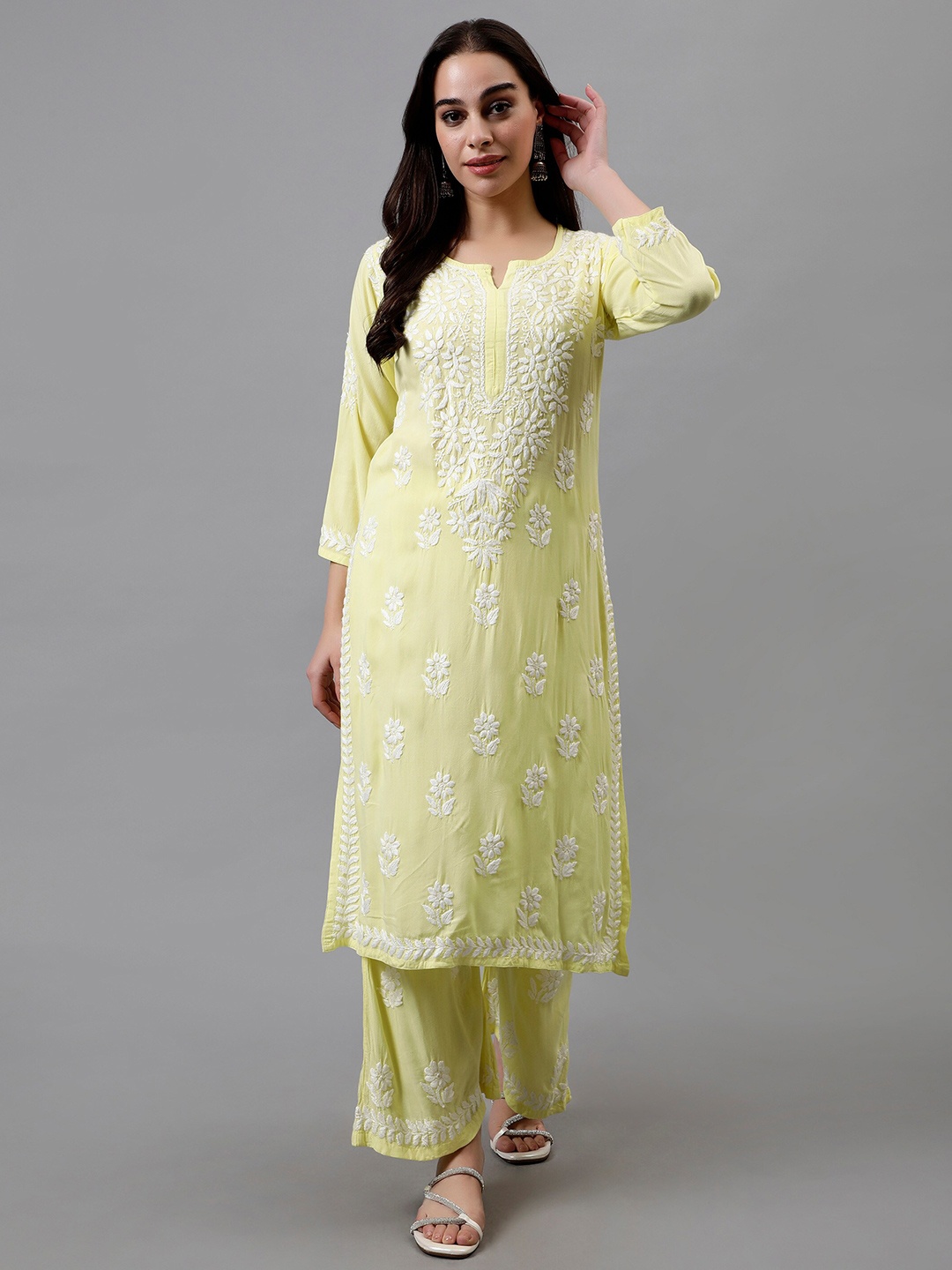 Seva Chikan Ethnic Motifs Embroidered Chikankari Straight Kurta With Palazzo, Yellow
Seva Chikan Ethnic Motifs Embroidered Chikankari Straight Kurta With Palazzo, Yellow