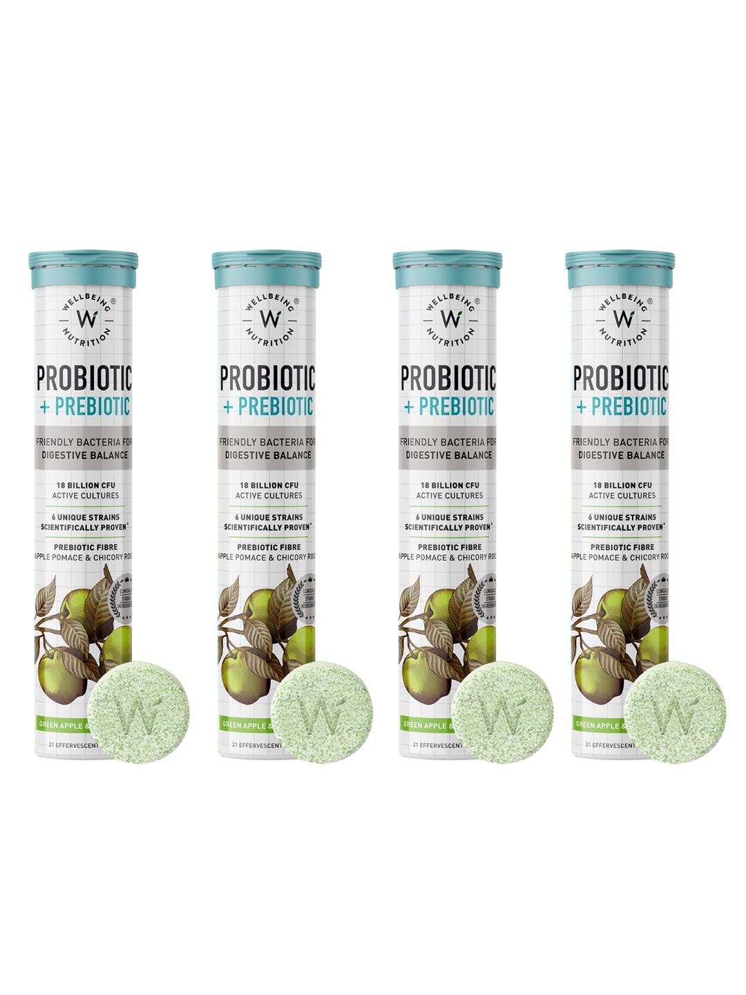 Wellbeing Nutrition Set Of 4 Green Apple Probiotic & Prebiotic Fibre Tablets - 21 Pcs Each, Blue
Wellbeing Nutrition Set Of 4 Green Apple Probiotic & Prebiotic Fibre Tablets - 21 Pcs Each, Blue