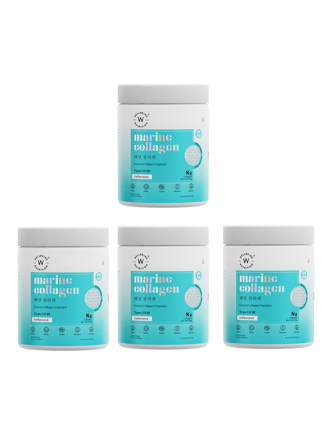 Wellbeing Nutrition Set Of 4 Marine Collagen Peptide Powder For Beauty & Joints- 200g Each, Blue
Wellbeing Nutrition Set Of 4 Marine Collagen Peptide Powder For Beauty & Joints- 200g Each, Blue