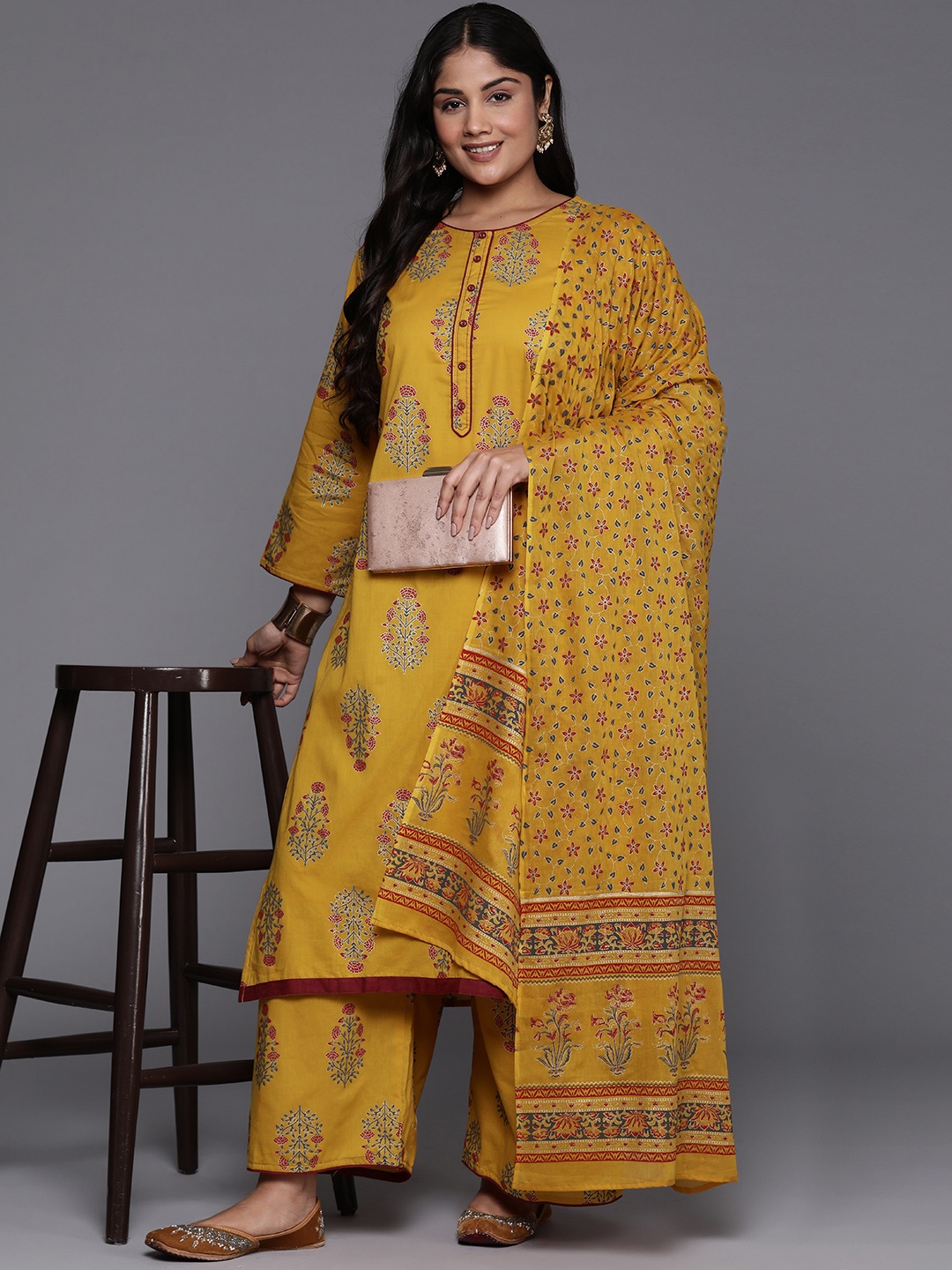 Indo Era Plus Size Ethnic Motifs Printed Pure Cotton Kurta with Palazzos & Dupatta, Mustard
Indo Era Plus Size Ethnic Motifs Printed Pure Cotton Kurta with Palazzos & Dupatta, Mustard