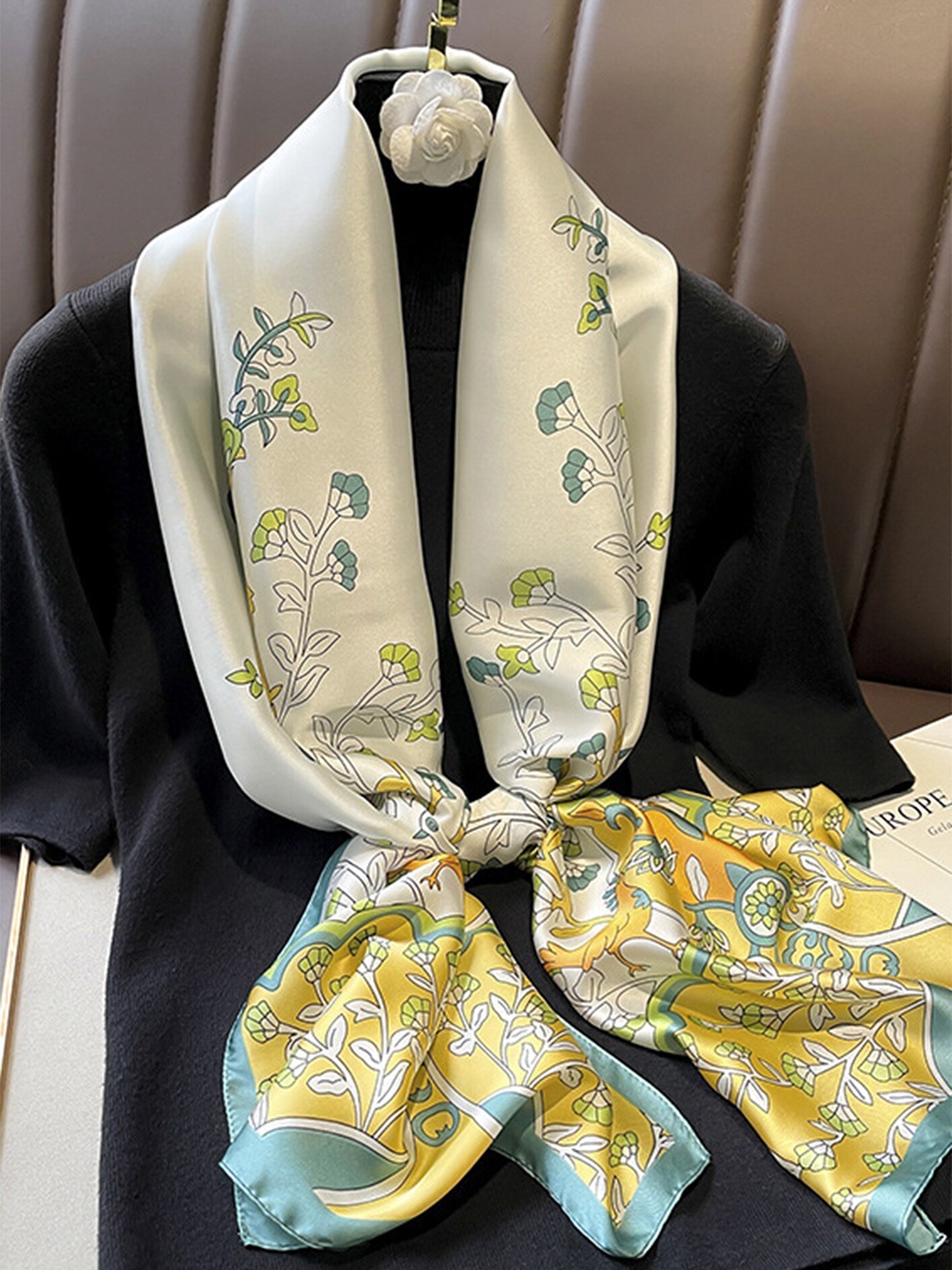LULU & SKY Women Printed Scarf, Yellow