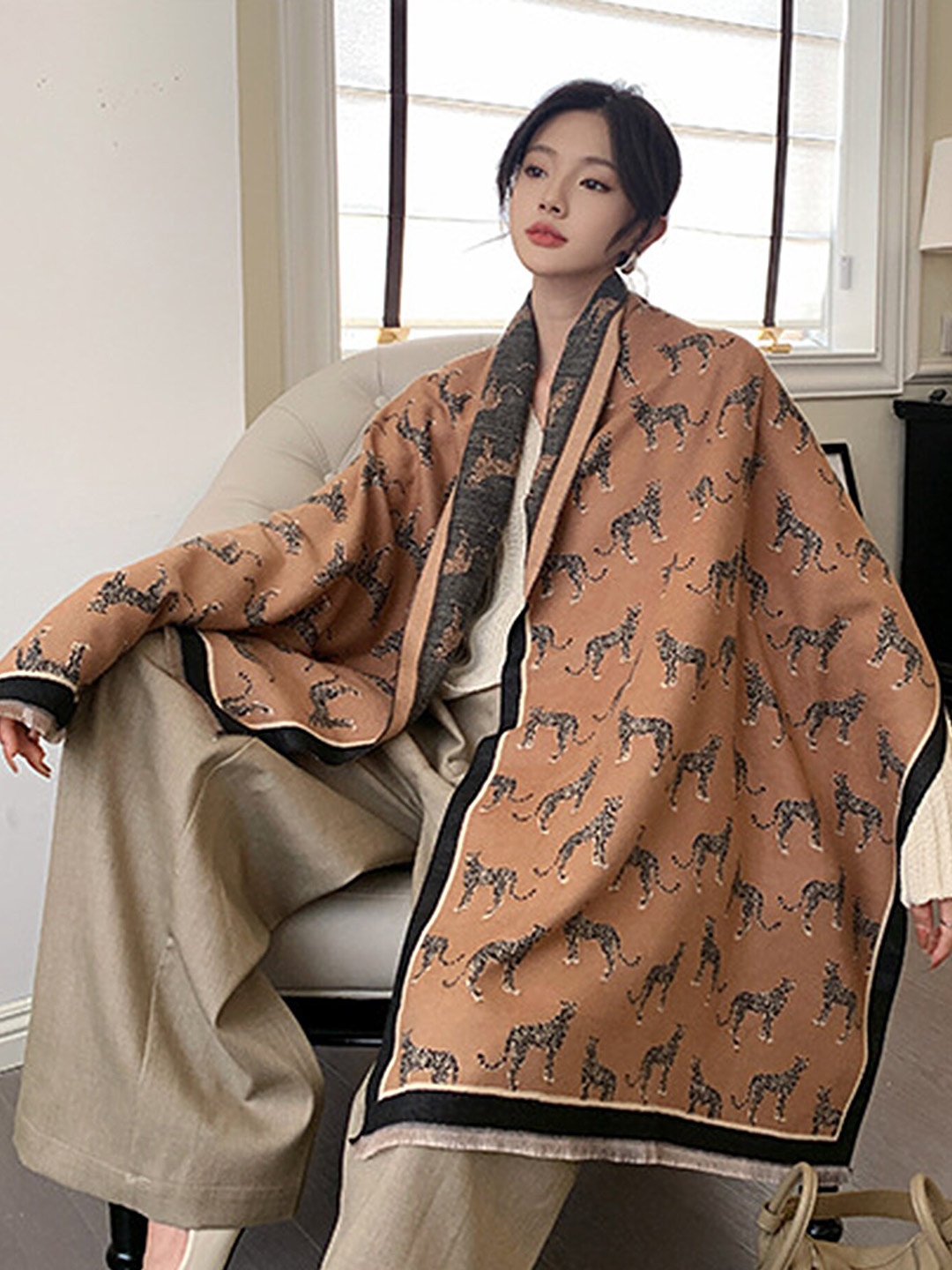 LULU & SKY Women Printed Scarf, Brown