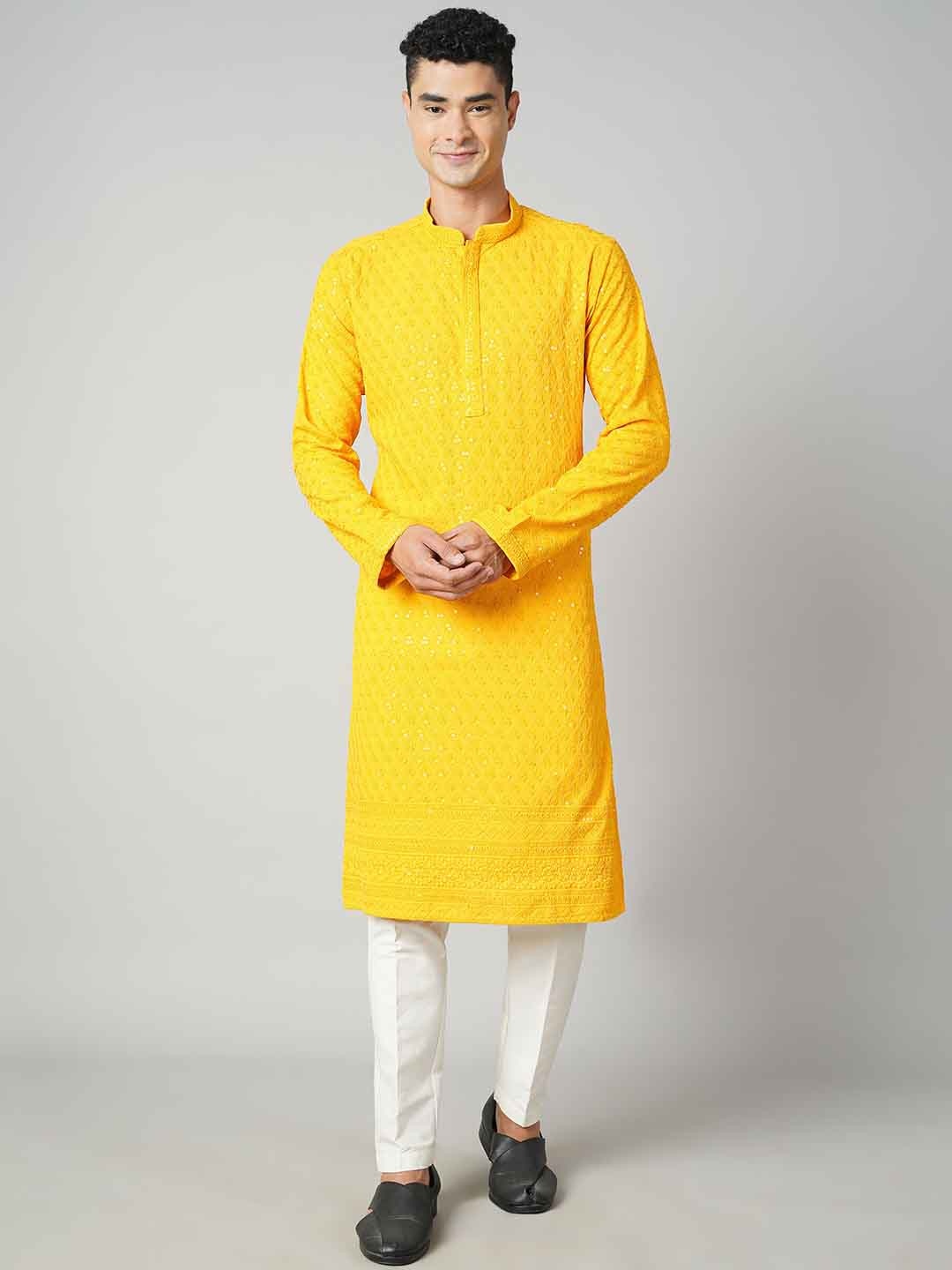 Shiv Leela Floral Chikankari Embroidered Mandarin Collar Cotton Straight Kurta, Yellow
Shiv Leela Floral Chikankari Embroidered Mandarin Collar Cotton Straight Kurta, Yellow