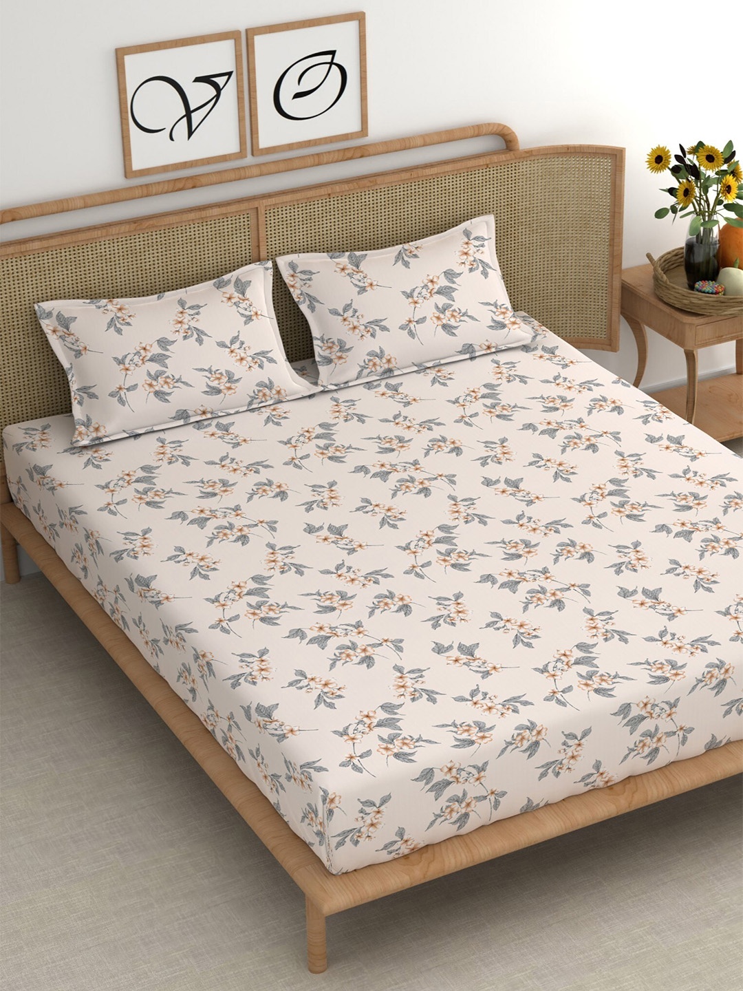 CHHAVI INDIA Peach & Grey Floral Microfiber 210 TC Queen Bedsheet With 2 Pillow Covers
CHHAVI INDIA Peach & Grey Floral Microfiber 210 TC Queen Bedsheet With 2 Pillow Covers