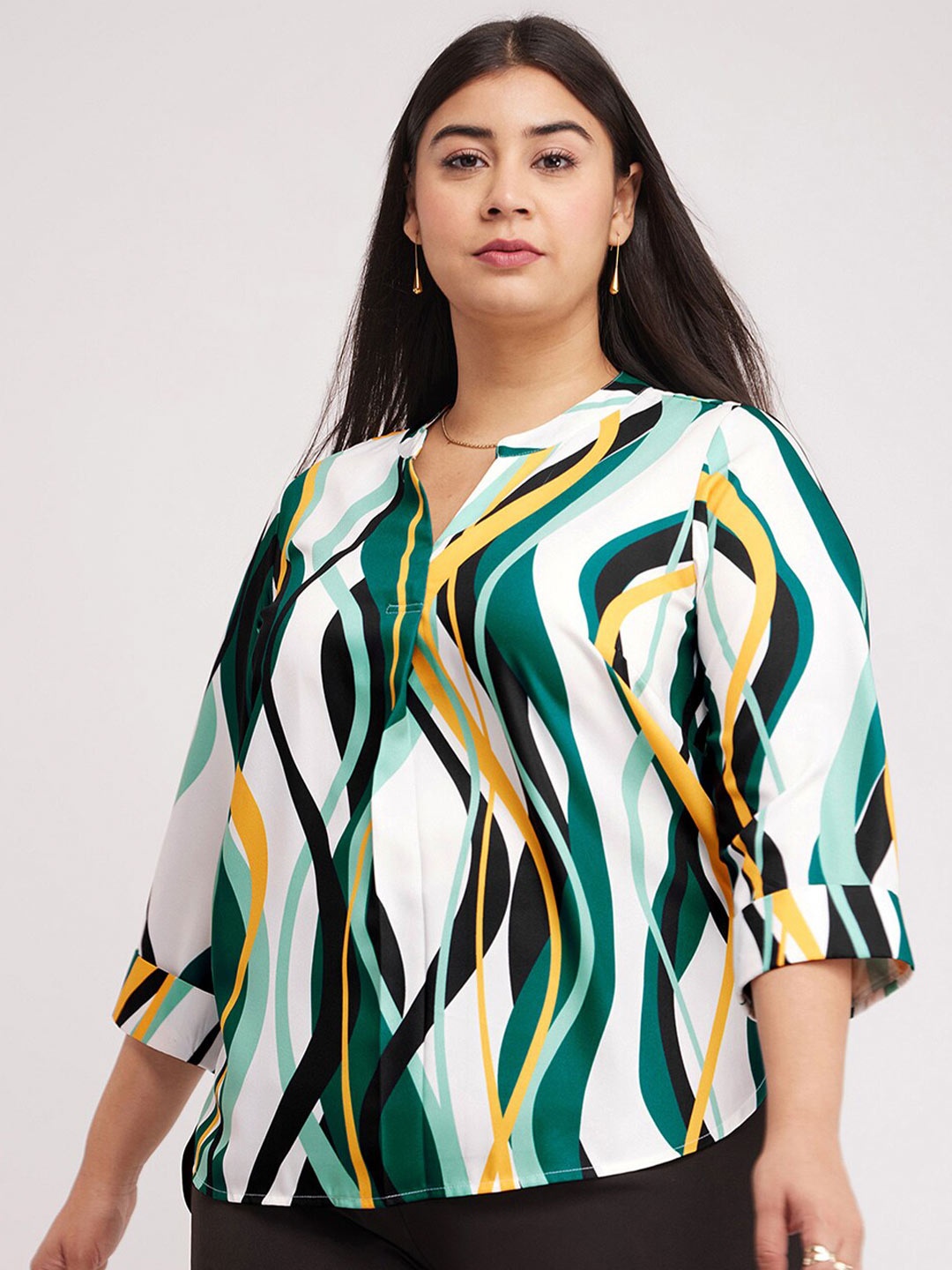 FableStreet X Plus Size Abstract Printed Mandarin Collar Three-Quarter Sleeves Top, White
FableStreet X Plus Size Abstract Printed Mandarin Collar Three-Quarter Sleeves Top, White