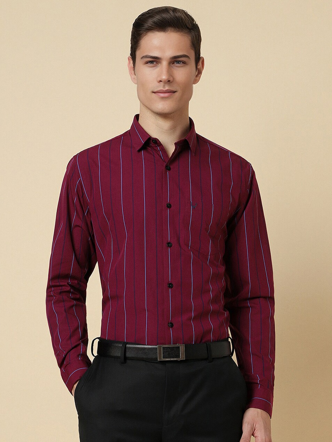 Allen Solly Slim Fit Vertical Stripes Spread Collar Chest Pocket Cotton Formal Shirt, Maroon
Allen Solly Slim Fit Vertical Stripes Spread Collar Chest Pocket Cotton Formal Shirt, Maroon