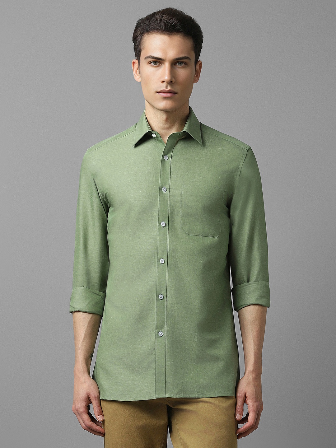 Louis Philippe Green Cotton Casual Shirt